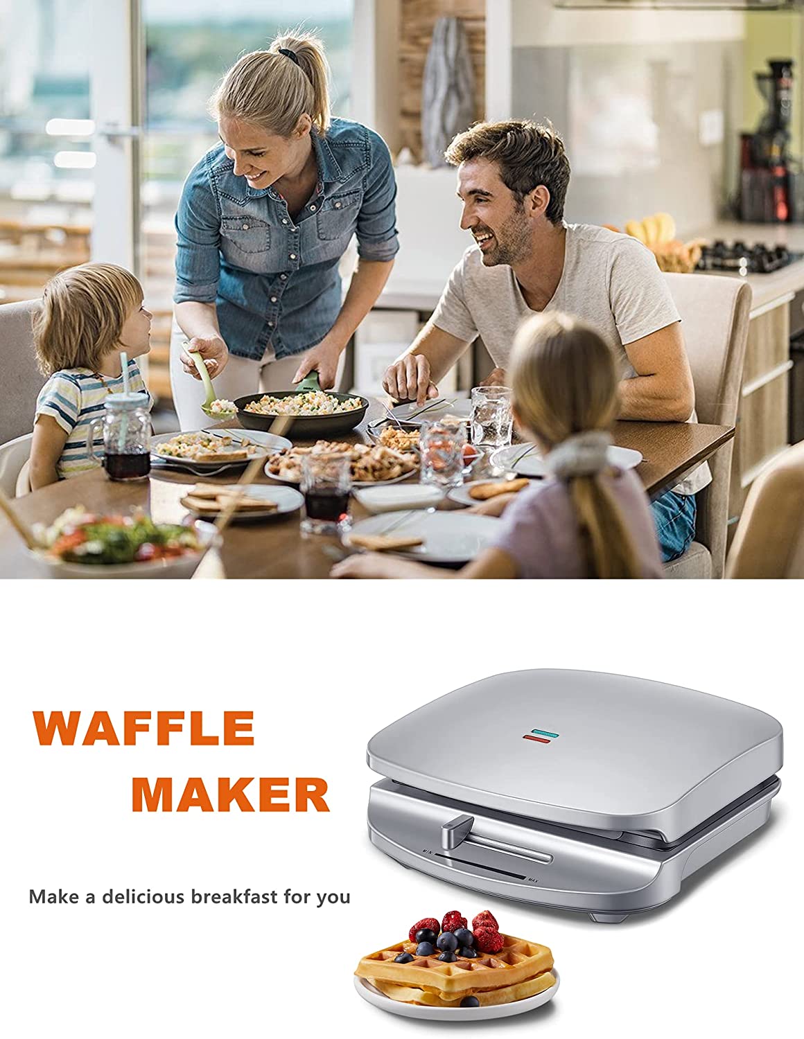 Aicook aparat vafe belgiene 2 felii 1000W argintiu