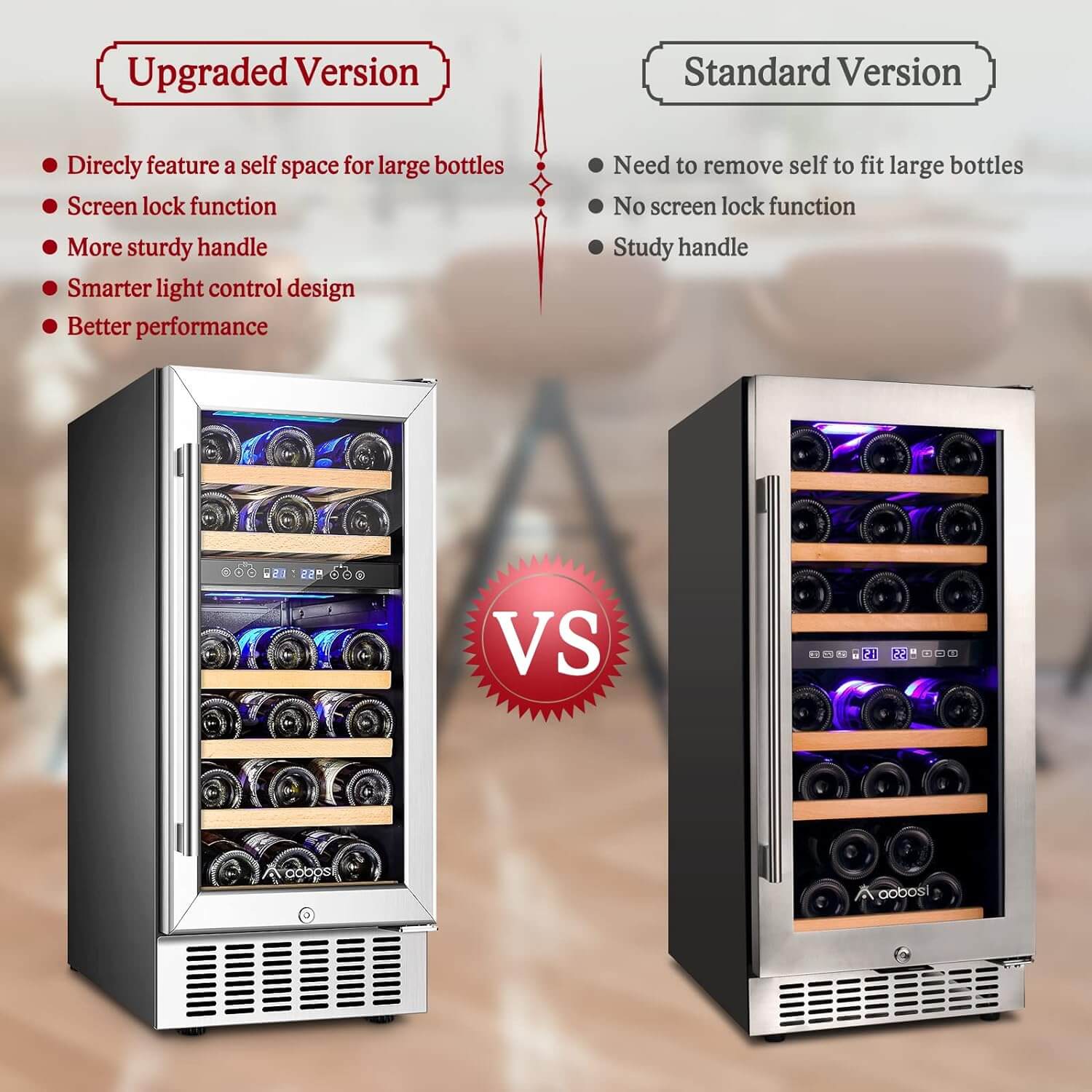 Aobosi Dual Zone răcitor vin 28 sticle WiFi 42dB