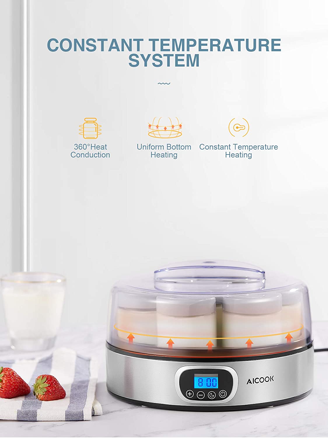 Aicook aparat iaurt digital EP2305 inox 7 borcane