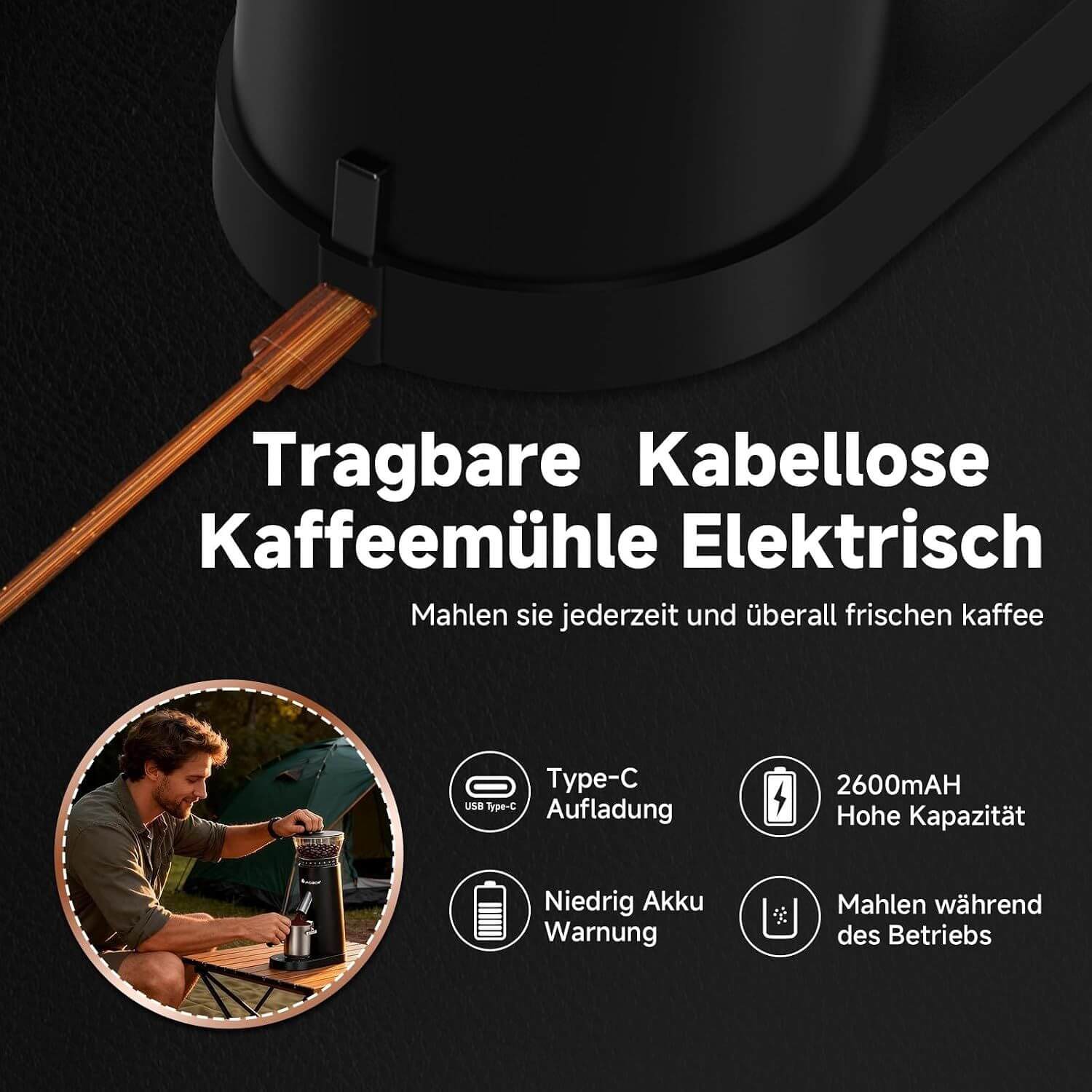 Aobosi Râșniță cafea wireless 40 mm 60 trepte