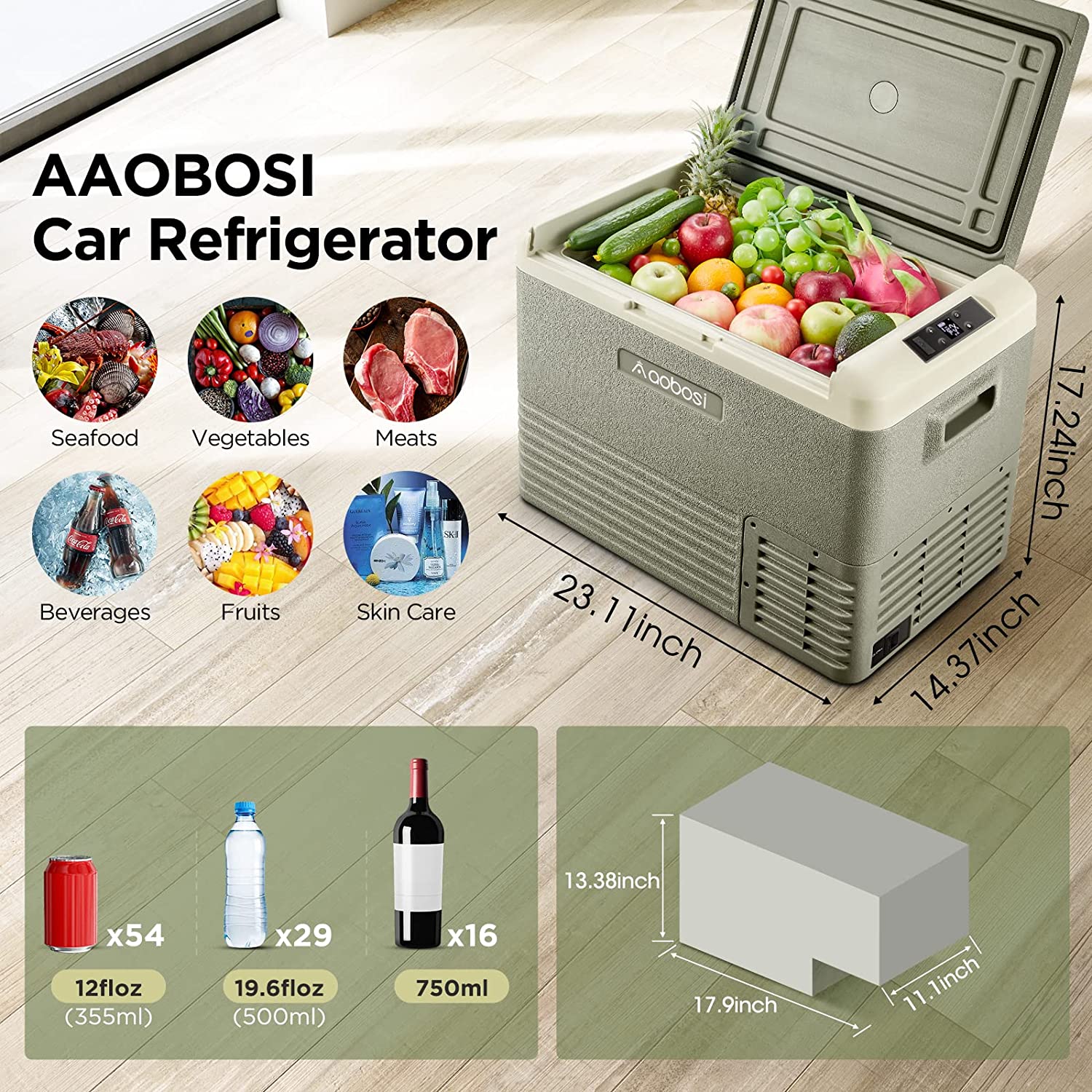 Aobosi 50L frigider auto 12V verde congelare -4℉-68℉