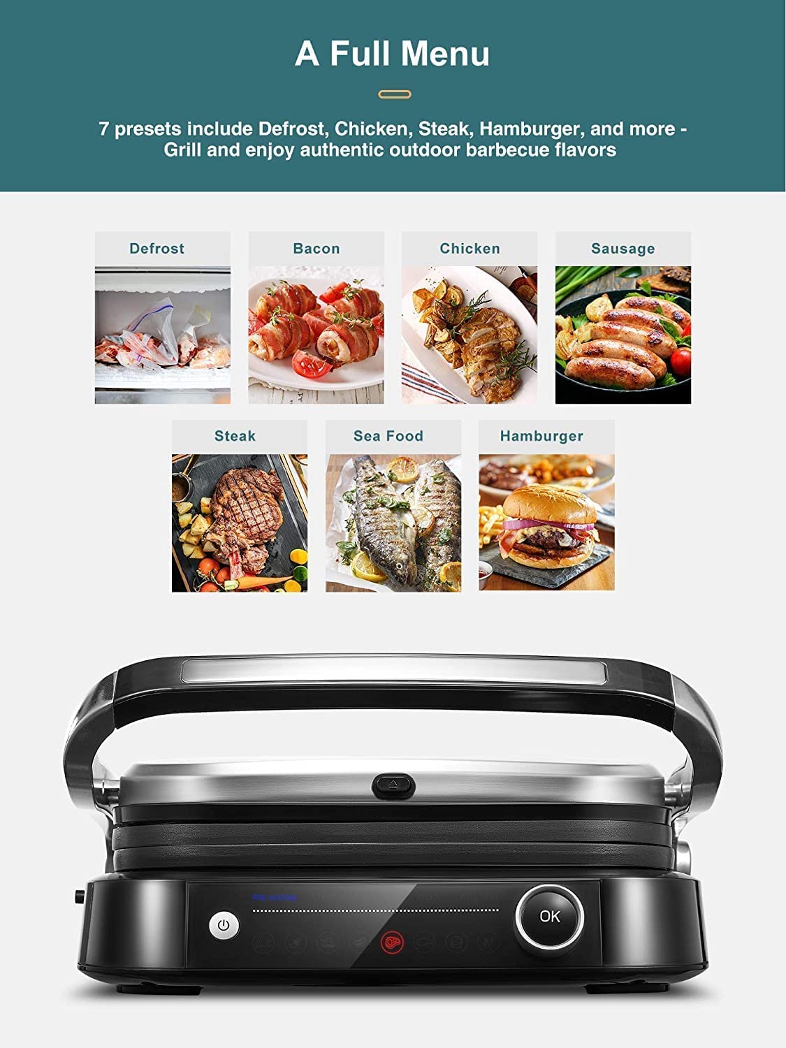 Kealive grill electric contact 2100W 31x24cm 8 programe