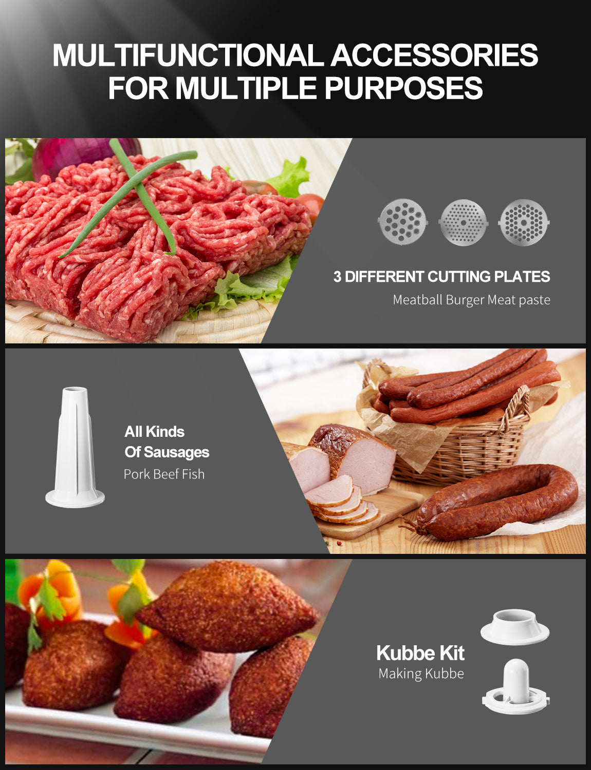 Kealive AICOK 3-in-1 2000W masina de tocat carne electrica carnati