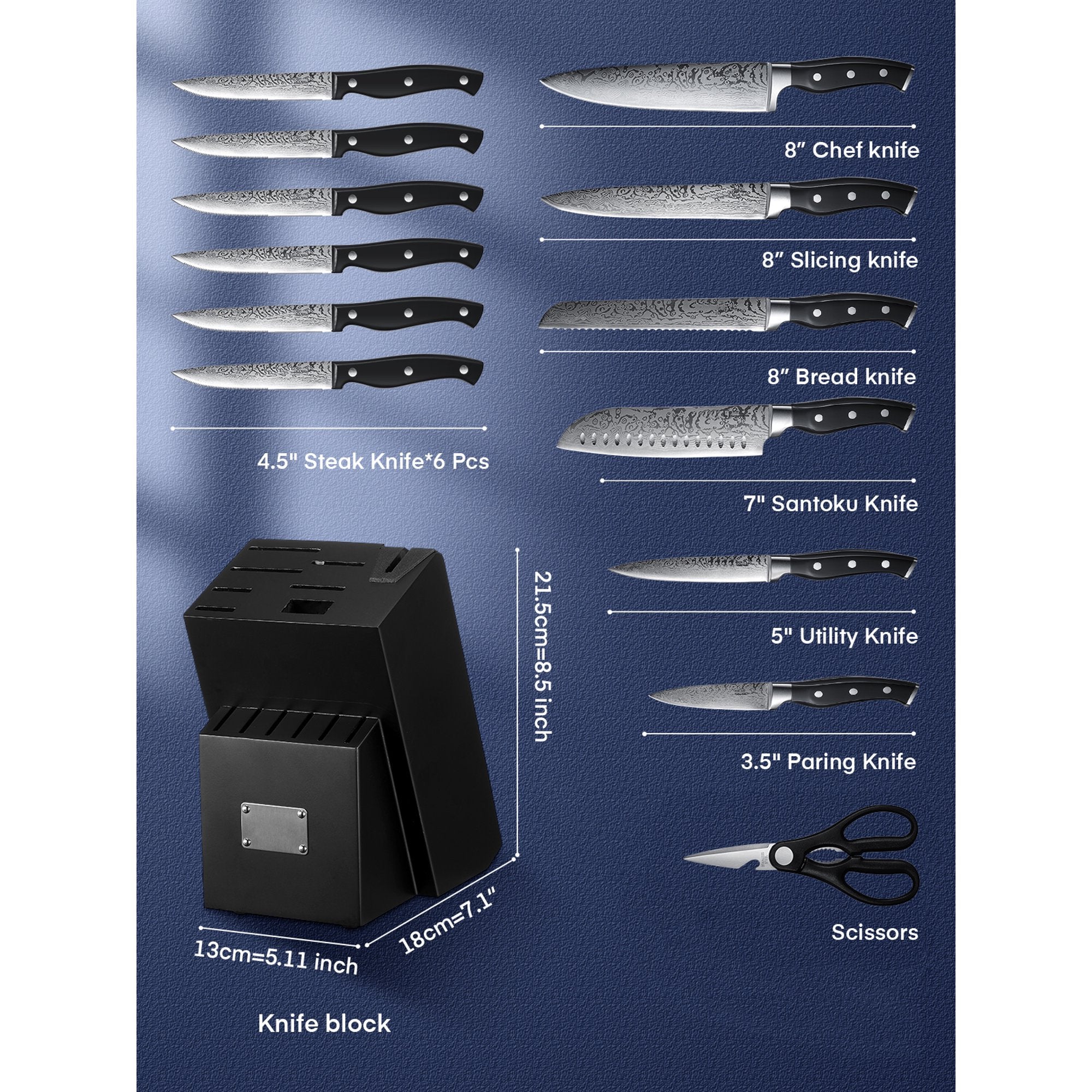 Aicook Set cuțite 14 piese negru cu ascuțitor inox