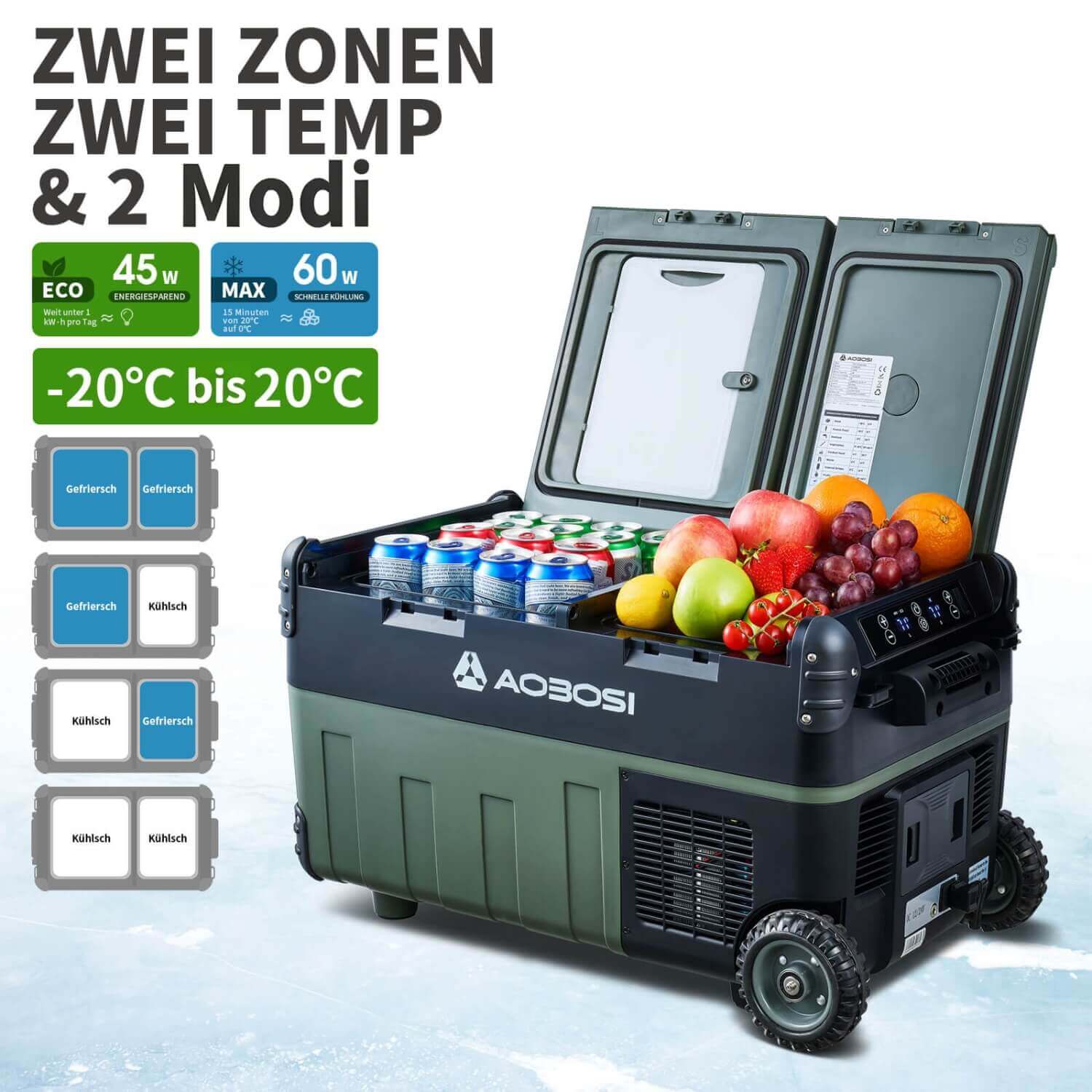 Aobosi Frigider Auto 32Qt Dual Zone cu Roți