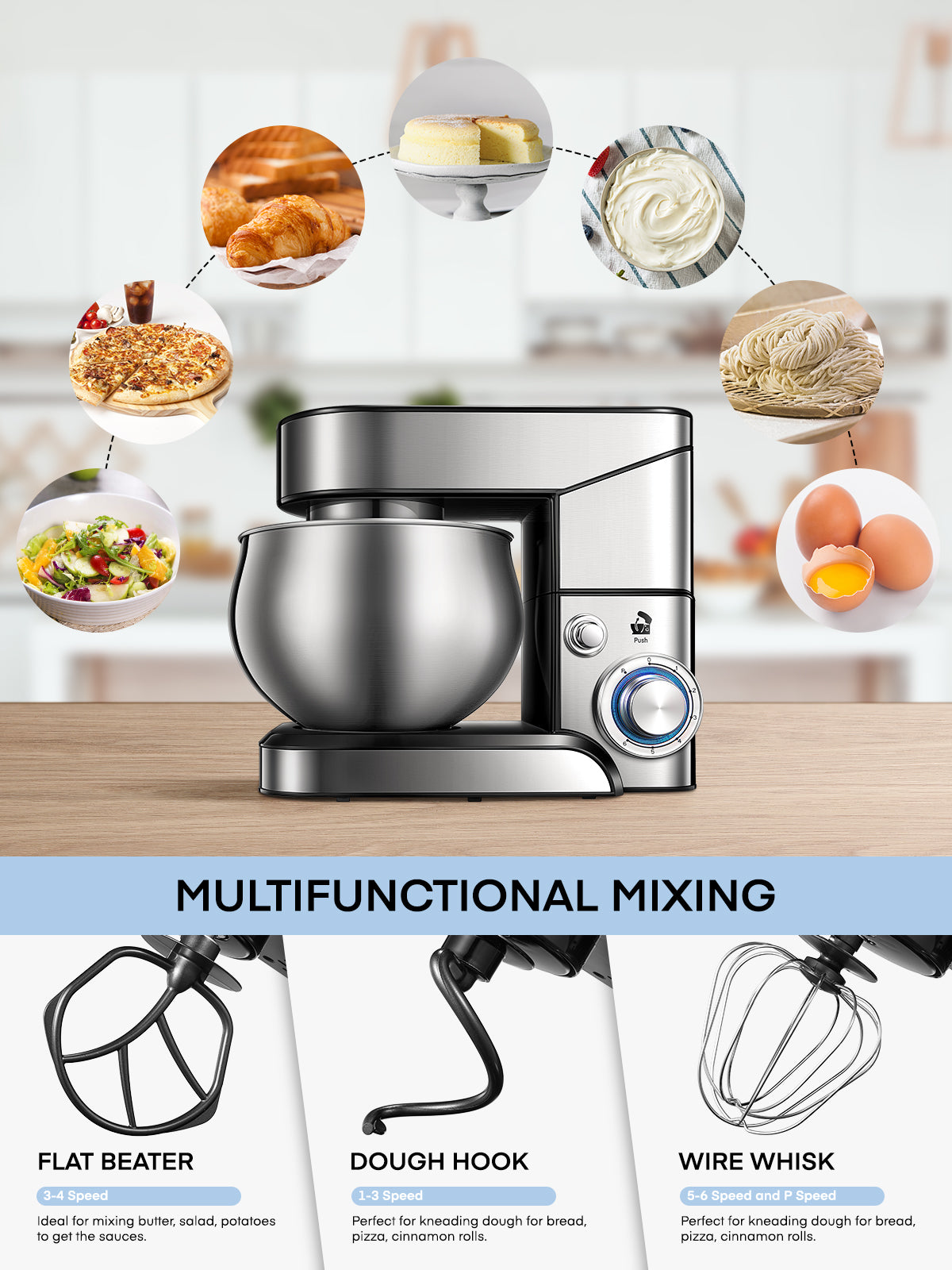 Kealive mixer planetar 5.8L inox 6 viteze 600W