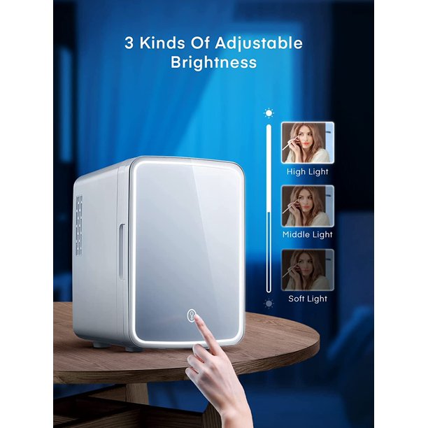 Aicook Minifrigider 10L cu Oglindă LED Rece-Cald Alb