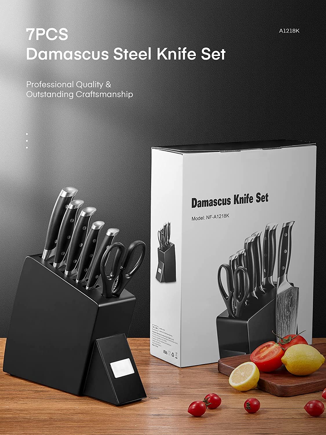 Aicook set cutite Damascus 7 piese otel VG-10