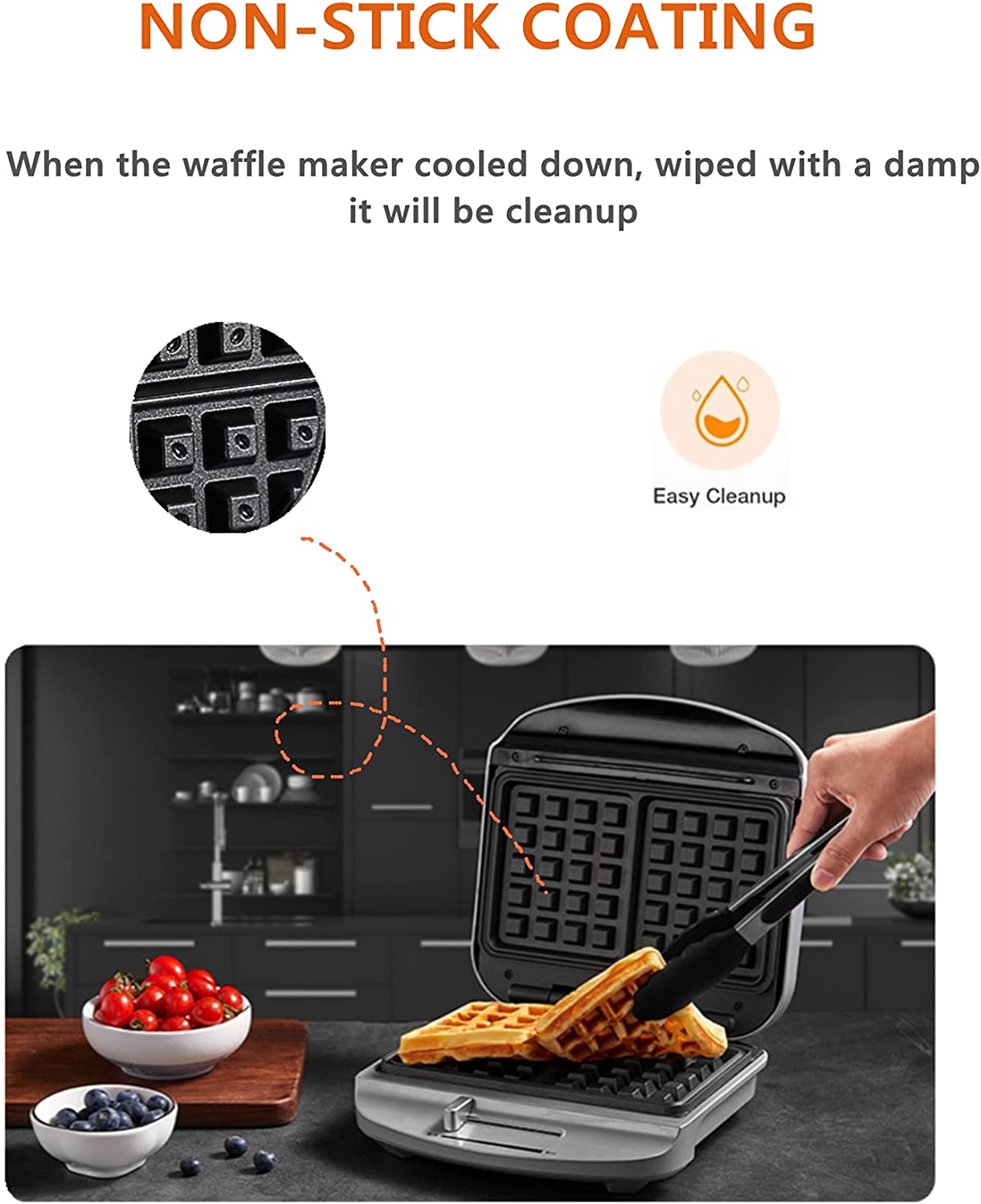 Aicook aparat vafe belgiene 2 felii 1000W argintiu
