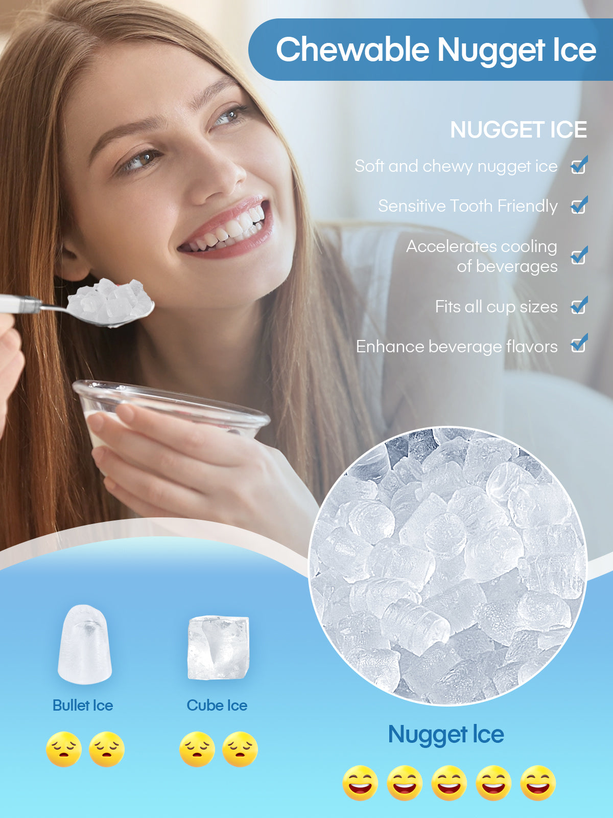 Aicook Nugget aparat de gheata pebble 38 lbs inox