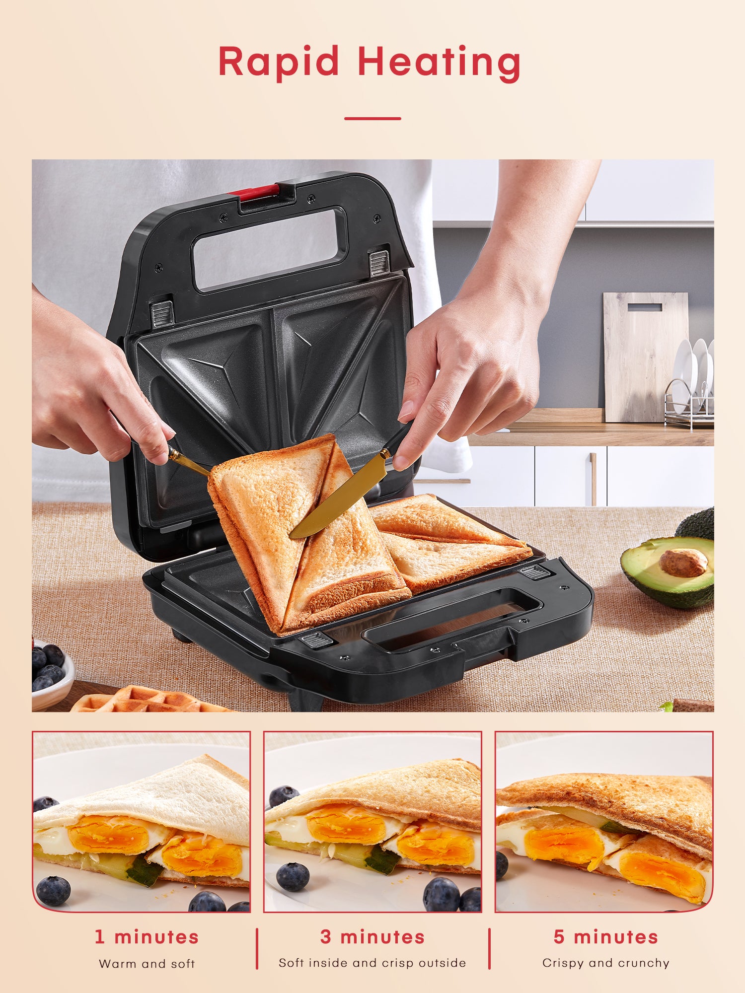 Aicook sandwich maker 3 în 1 cu 3 plăci detașabile