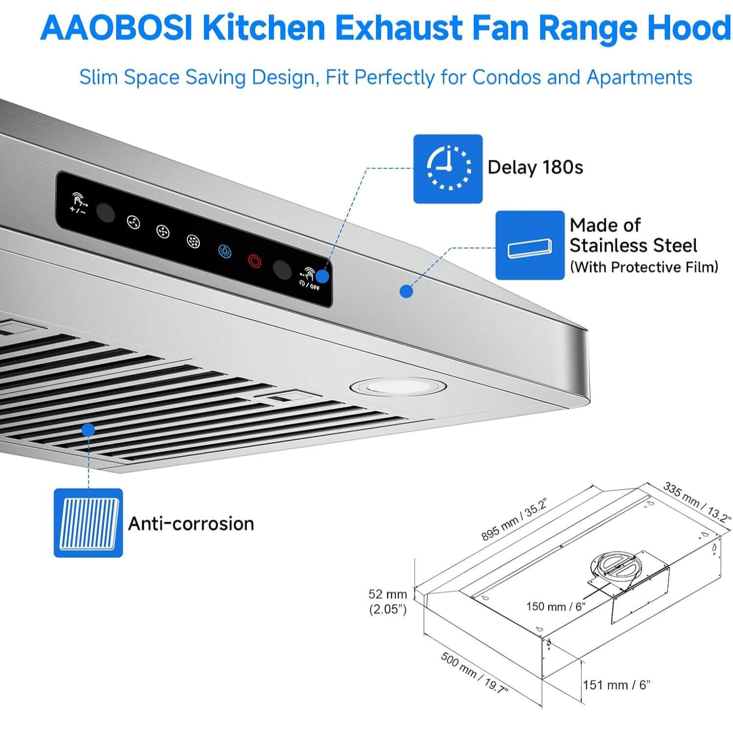 Aobosi hota bucatarie incorporabila 36 inch 800CFM