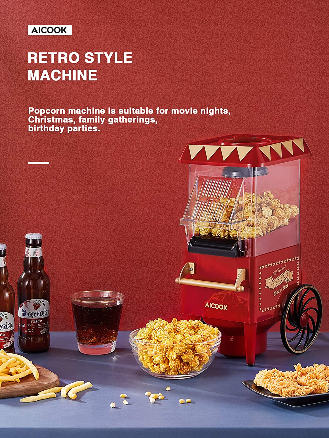 Aicook aparat popcorn aer cald retro fara ulei