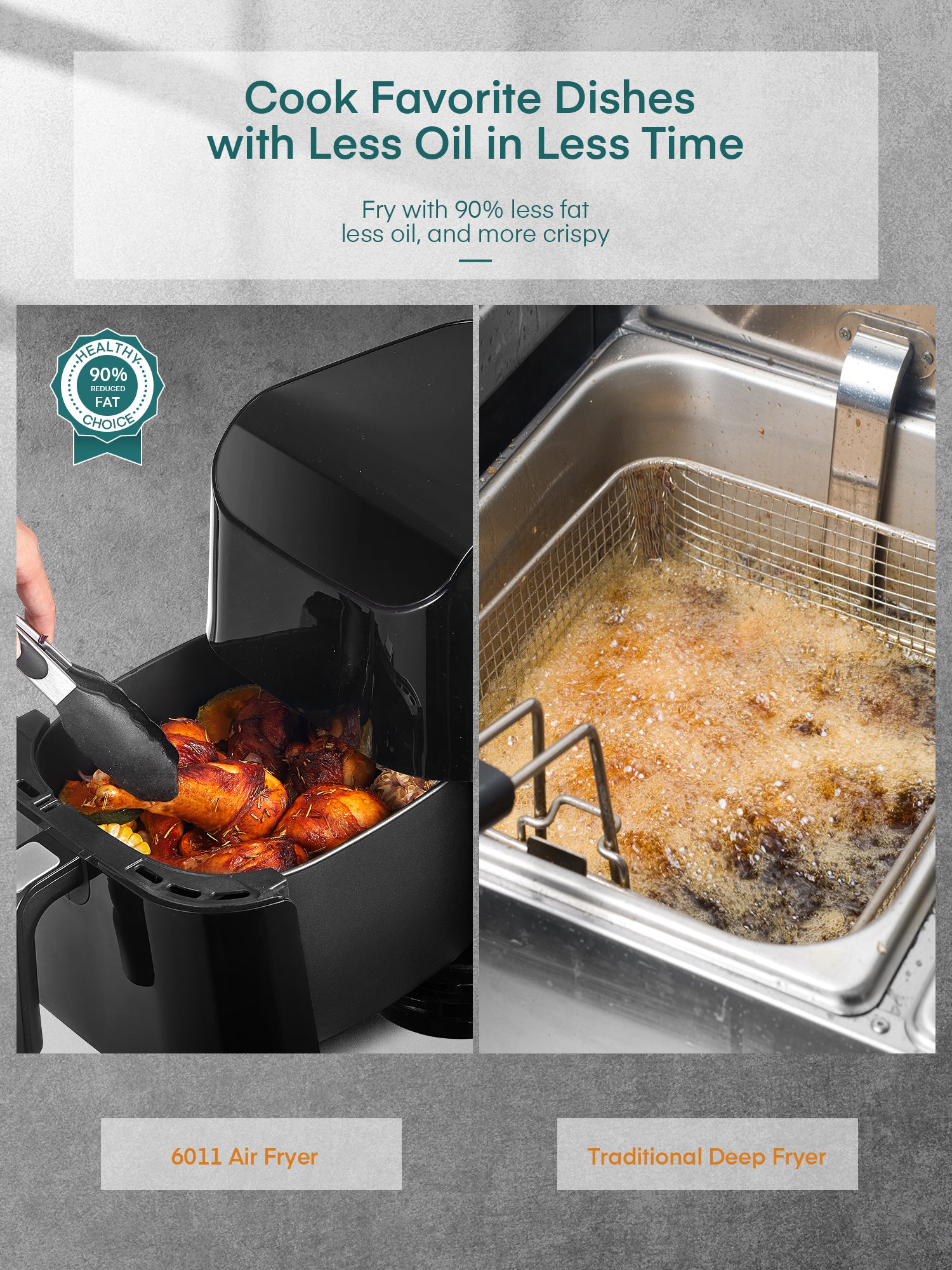 Aicook Plus 6-in-1 friteuza aer cald 5.8Qt neagra crisp
