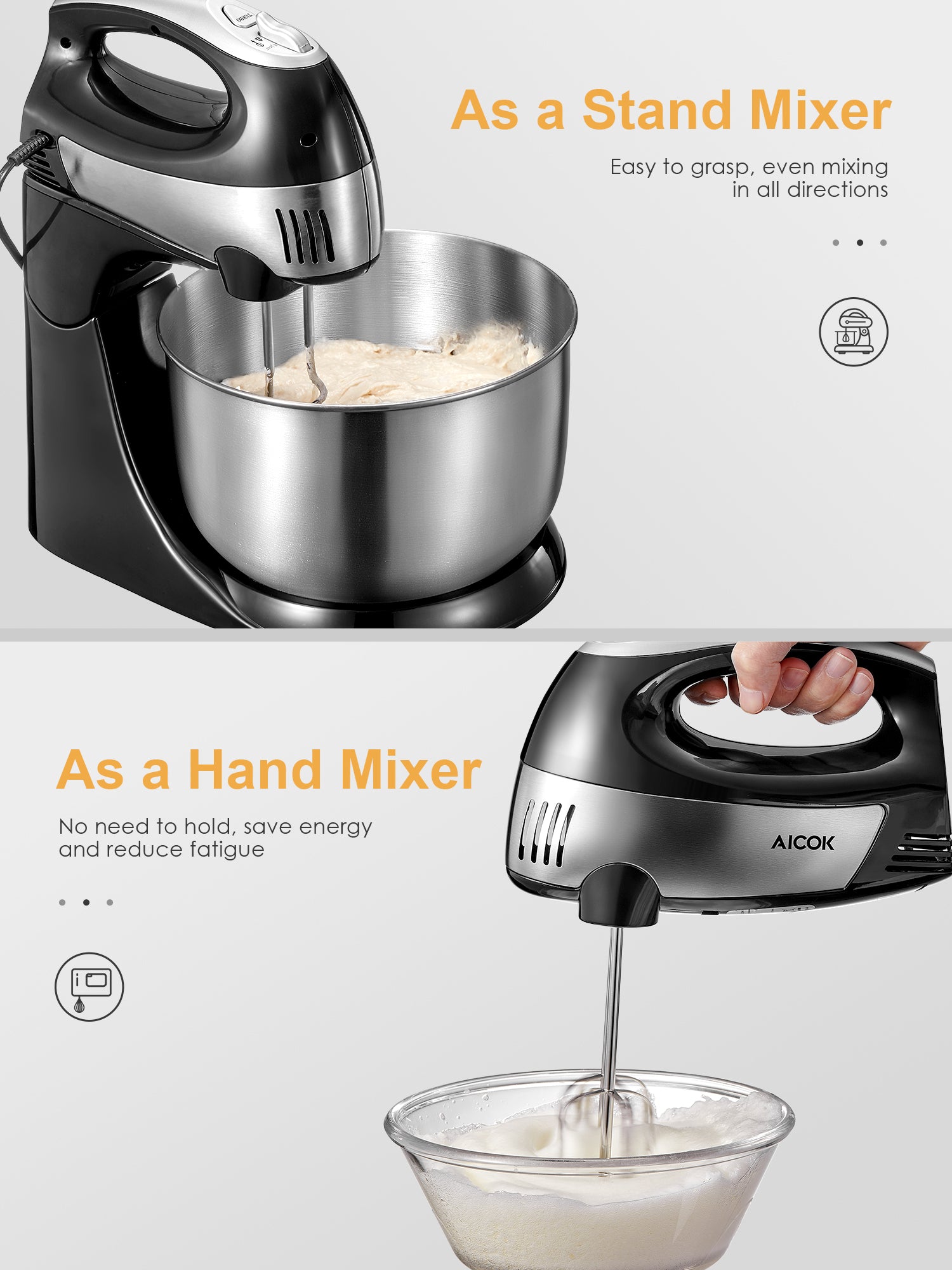 Aicook mixer stativ 2 în 1 bol 3,5 L 300 W inox