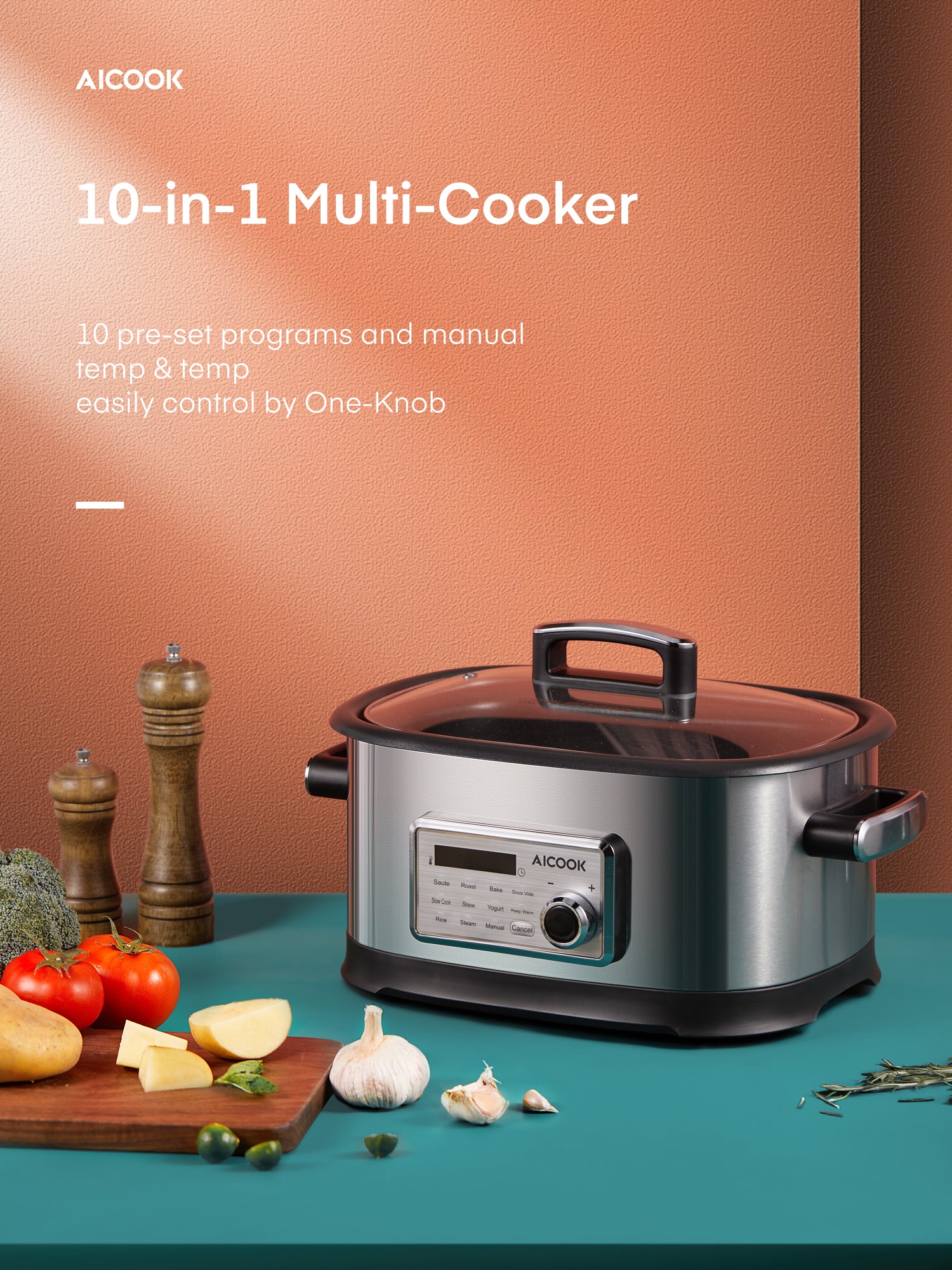 Aicook 6.5QT oala electrica slow cooker 10 in 1