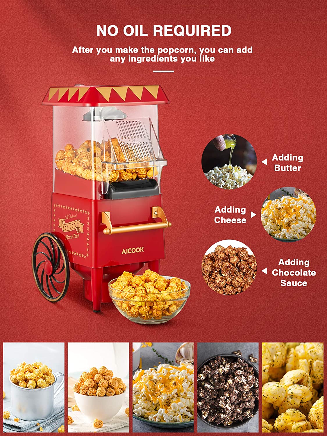 Aicook aparat popcorn aer cald retro fara ulei