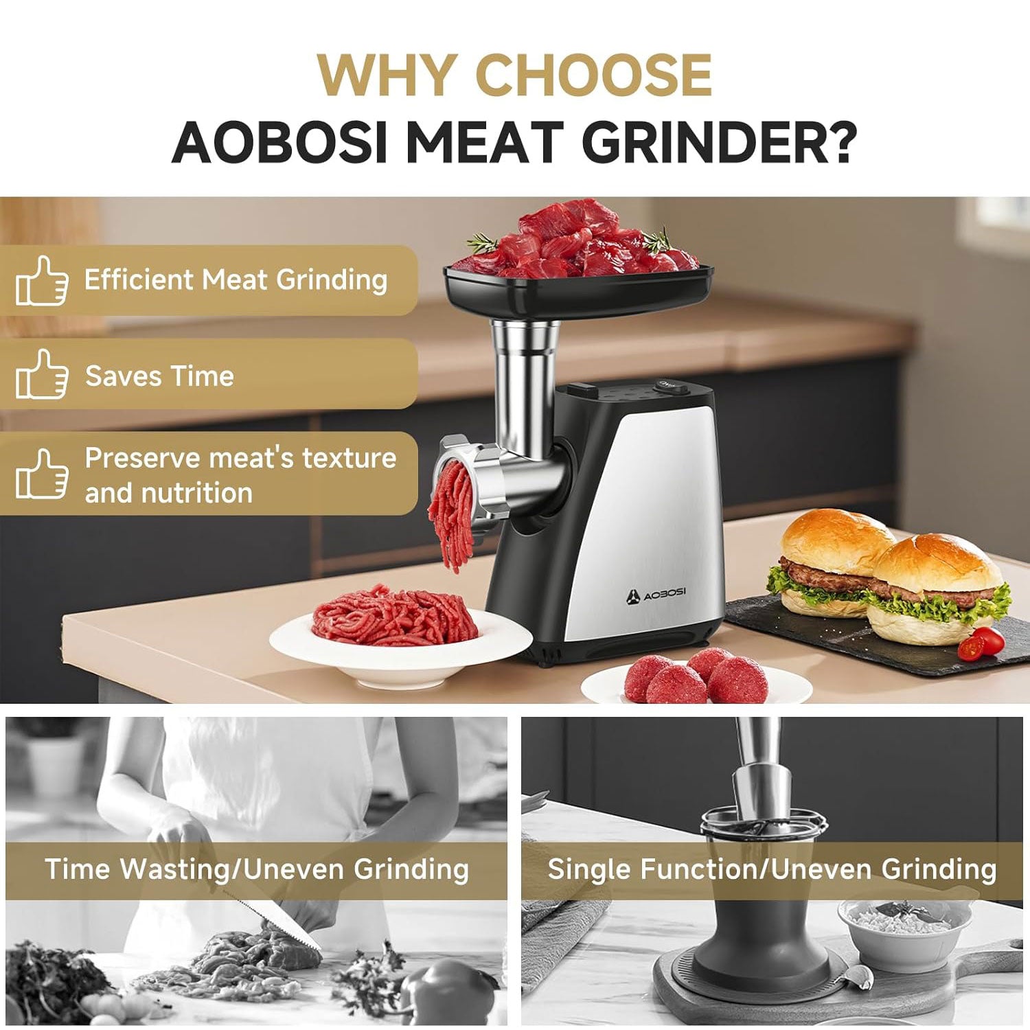 Aobosi 4-in-1 masina de tocat carne 2800W max