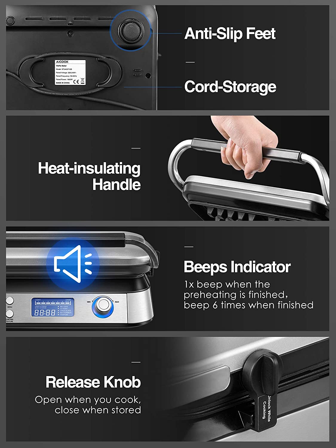 Kealive Smart Pro aparat de vafe argintiu 1600W LCD