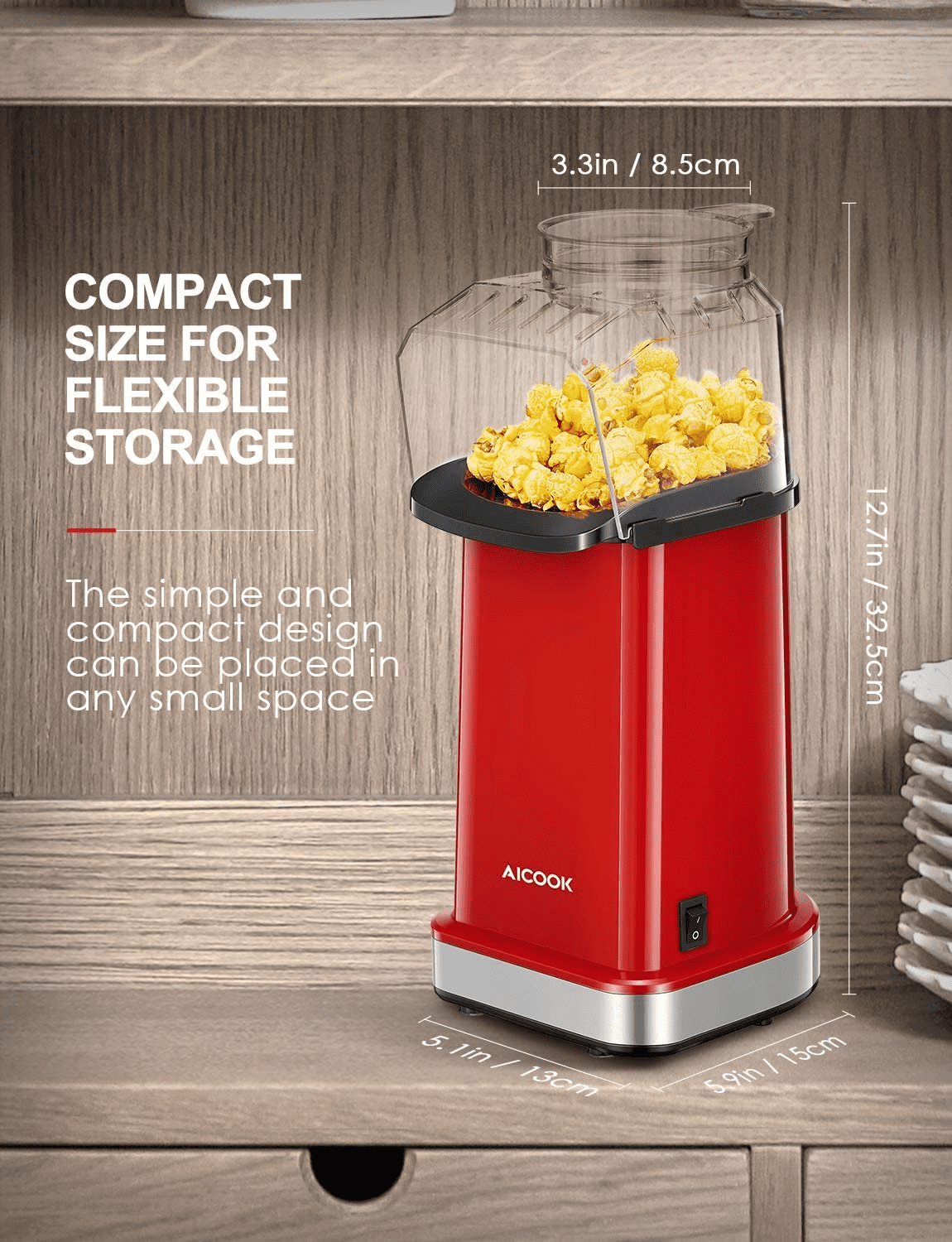 Aicook aparat popcorn aer cald 1400W fara ulei