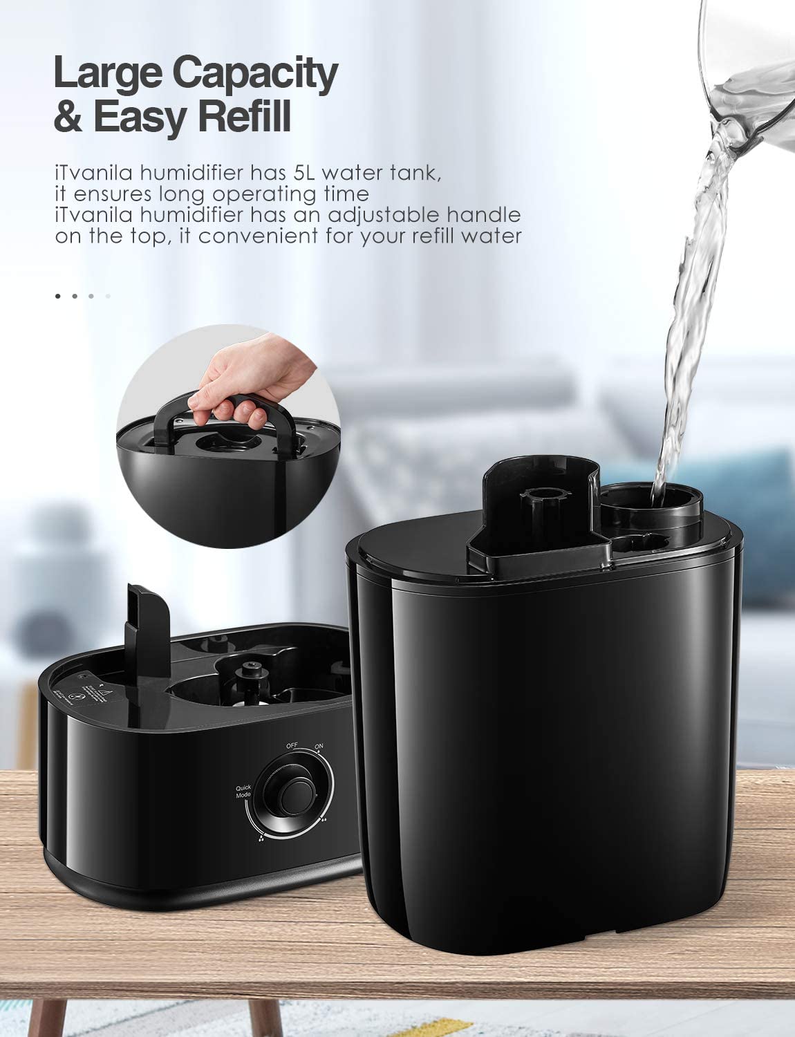 ITvanila umidificator 5L negru ceata rece