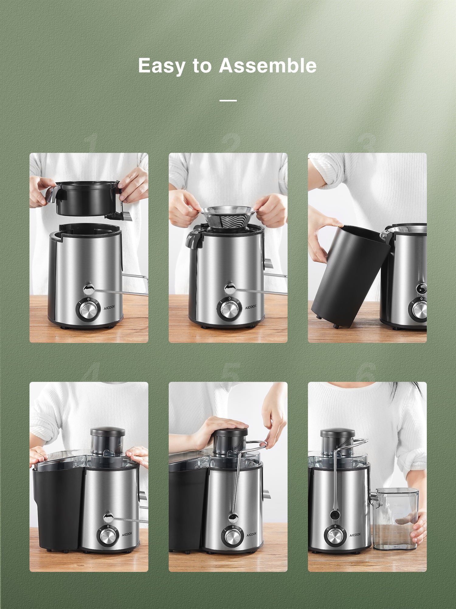 Aicook storcator centrifugal inox gura 75mm 400W compact