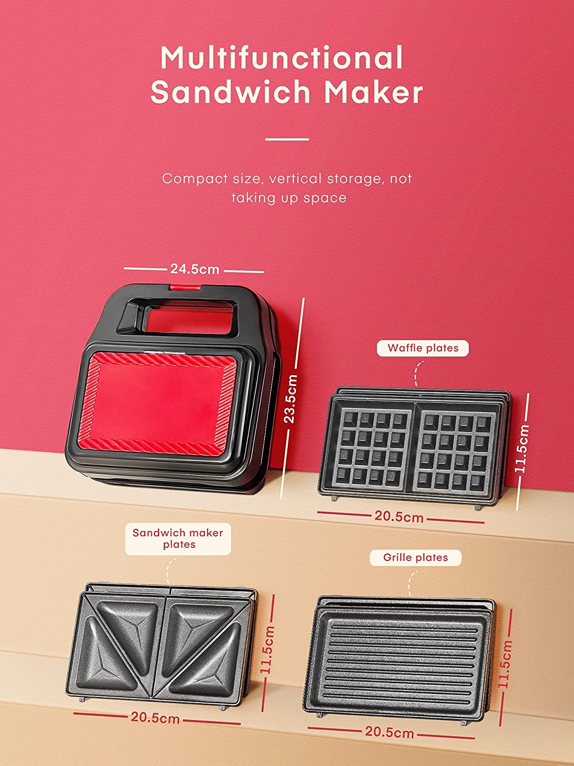 Aicook sandwich maker 3 în 1 cu 3 plăci detașabile