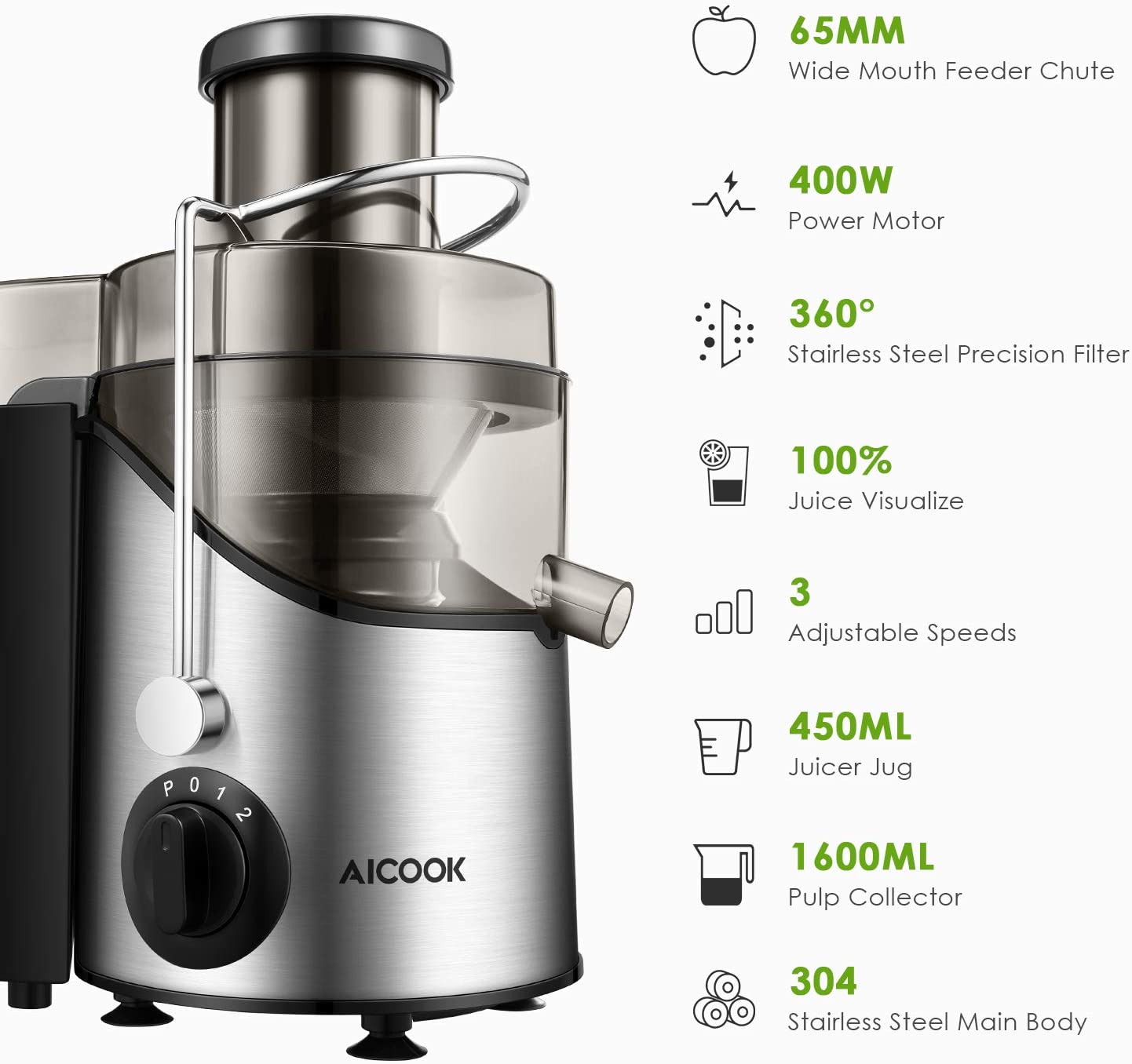 Aicook Storcator fructe centrifugal 3 viteze tub 75 mm