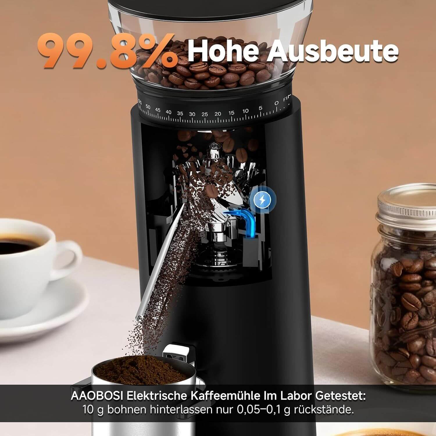 Aobosi Râșniță cafea wireless 40 mm 60 trepte