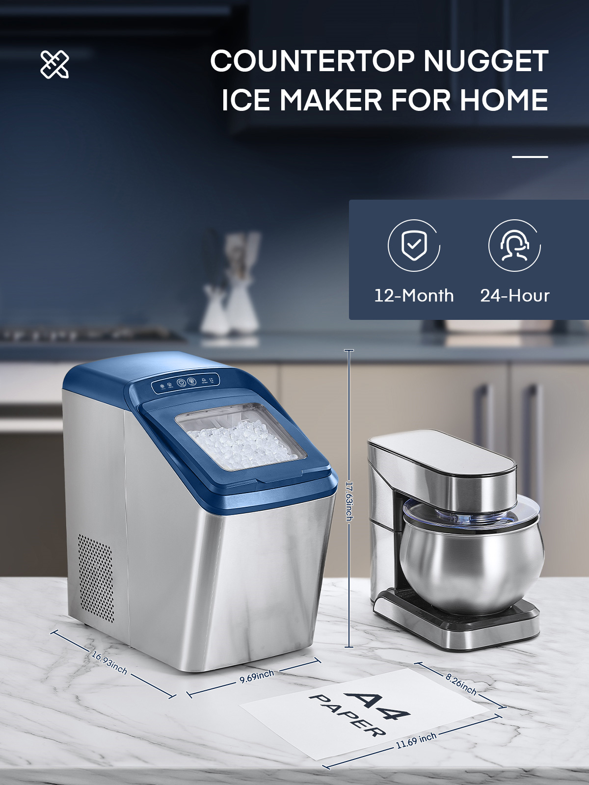 Aicook aparat gheață nugget inox 30 lbs/zi