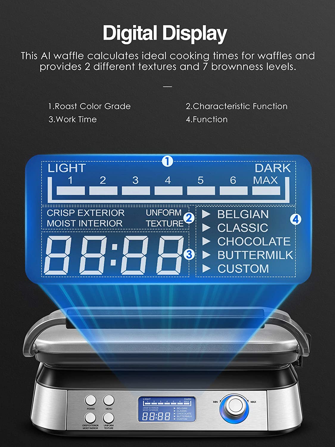 Kealive Smart Pro aparat de vafe argintiu 1600W LCD