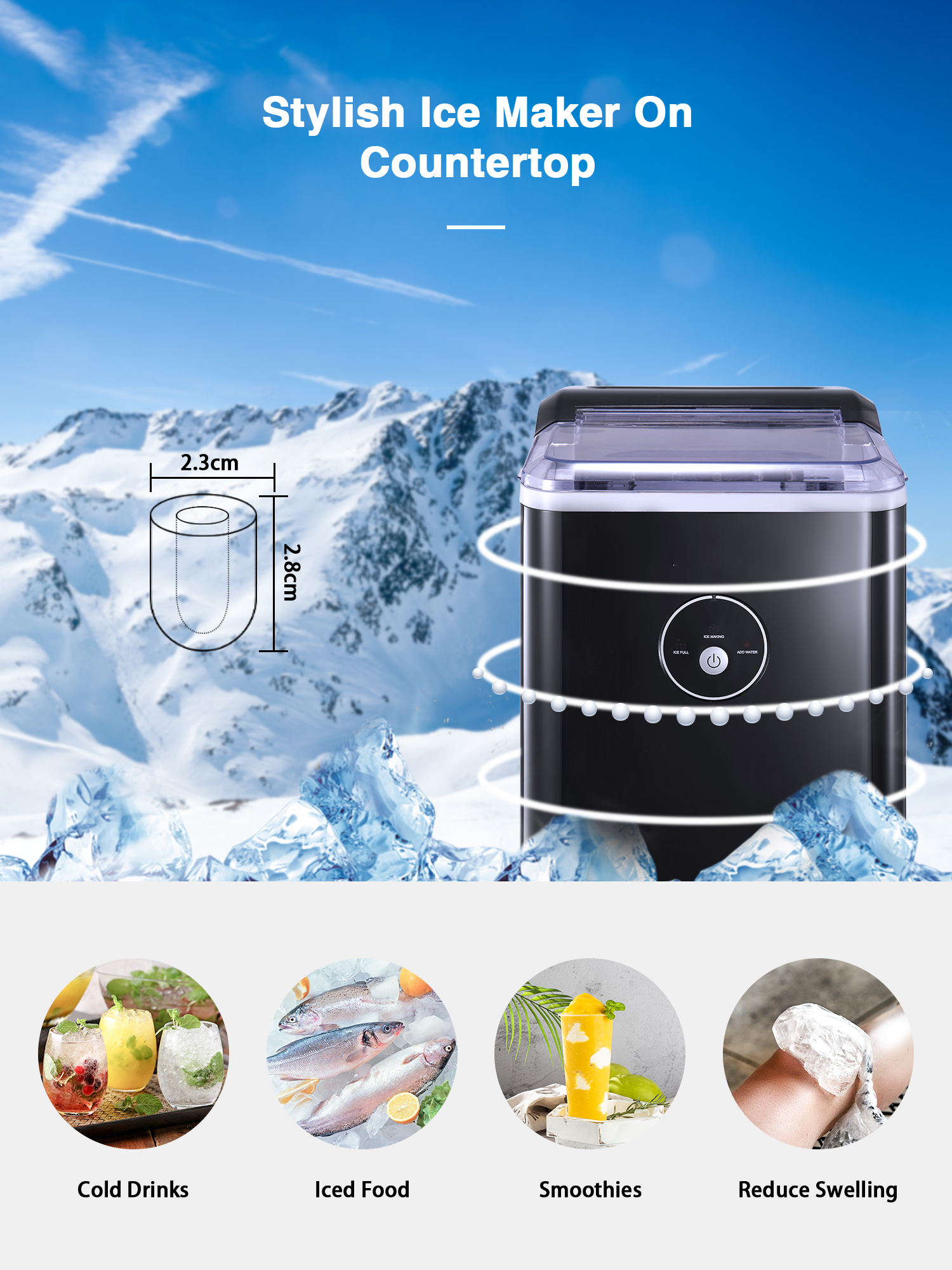 Aicook aparat gheață blat 2L negru 28lbs/24h