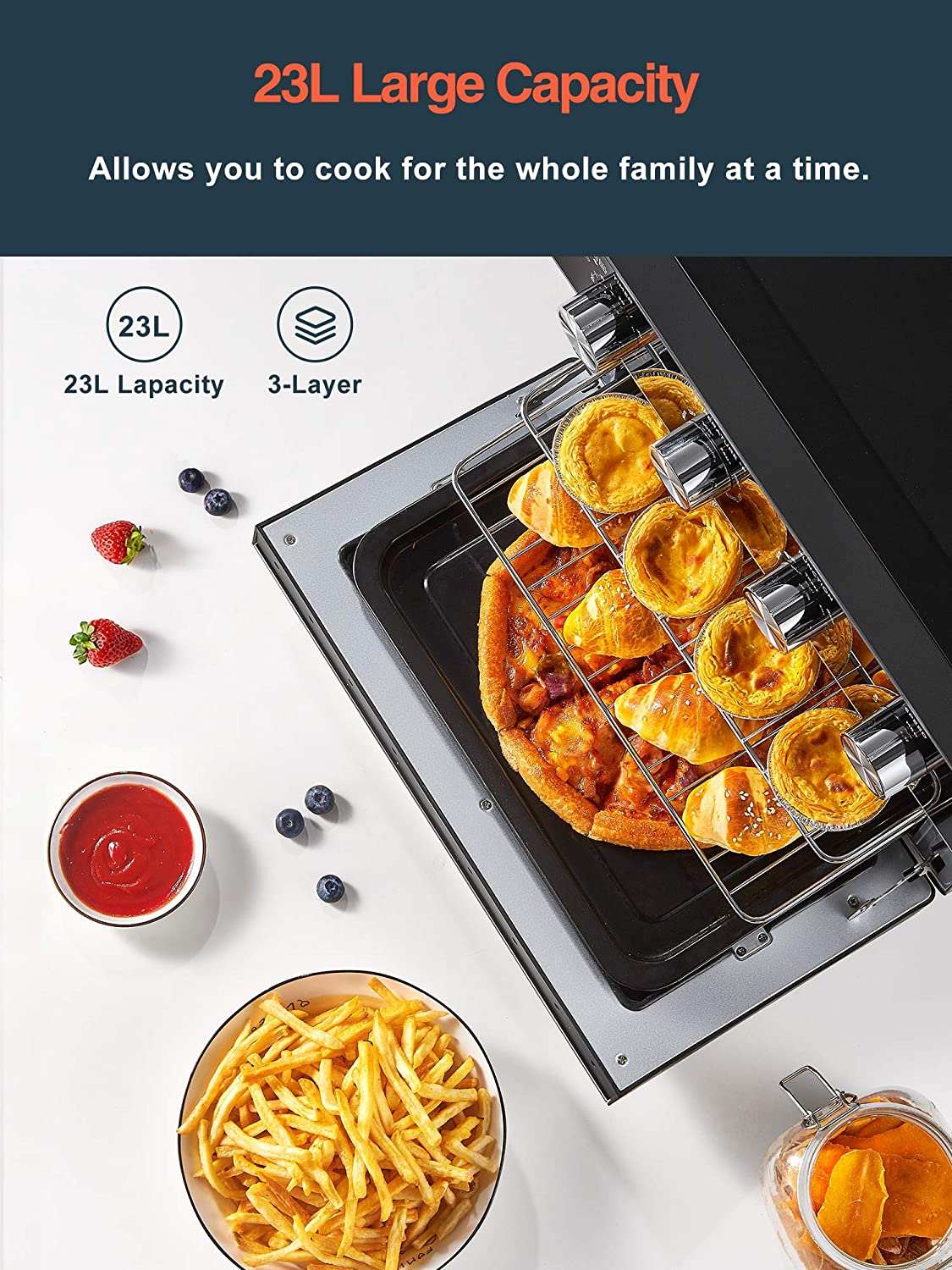 Kealive Aicook 24Qt cuptor cu friteuza cu aer cald 10 functii familie