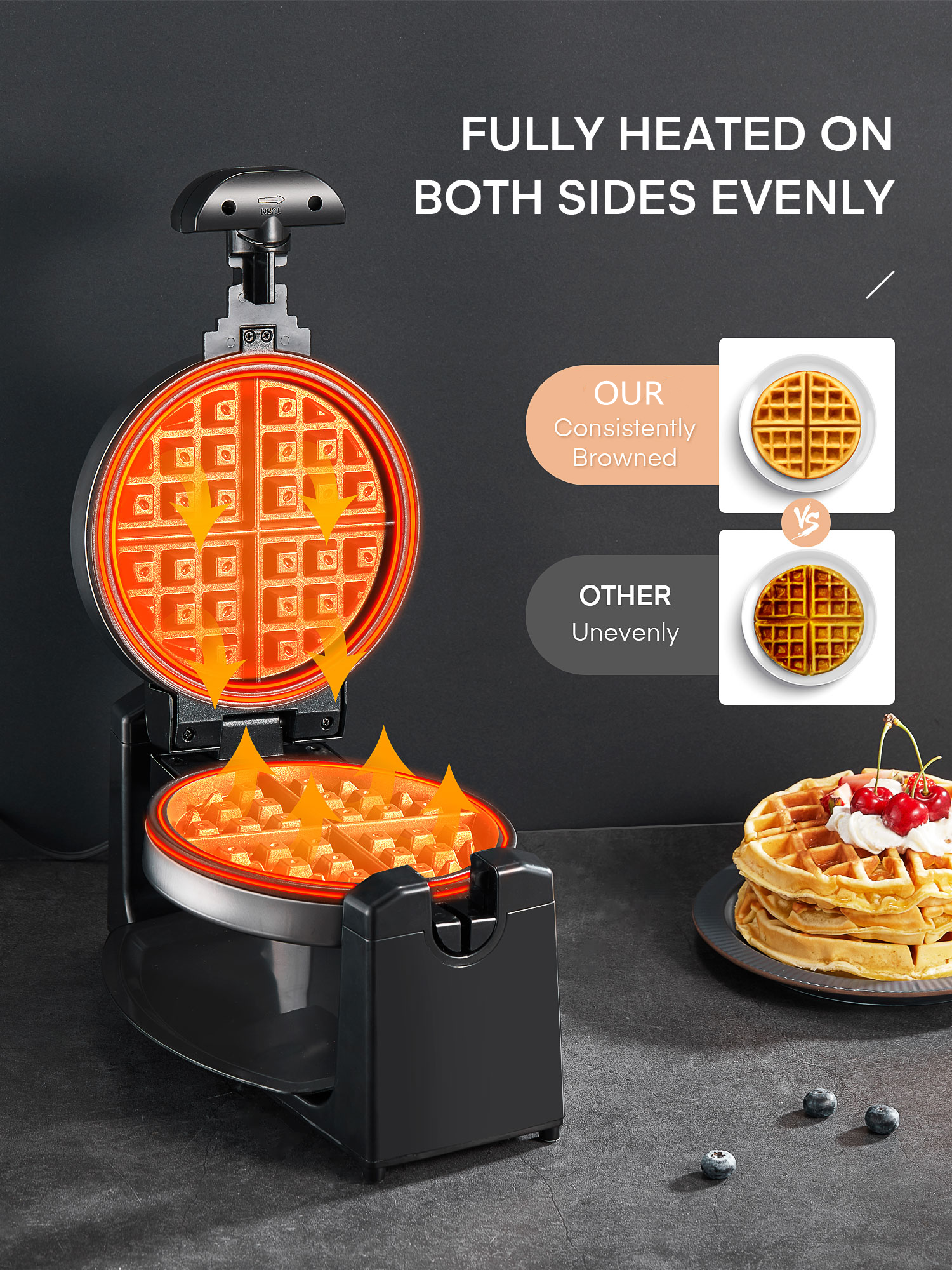Aicook Aparat vafe belgiene rotativ 1100W negru