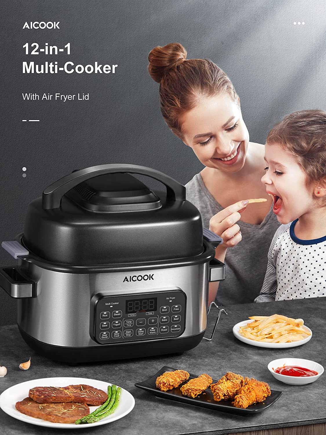 Kealive 12-in-1 multicooker 6,5L slow cooker + air fryer