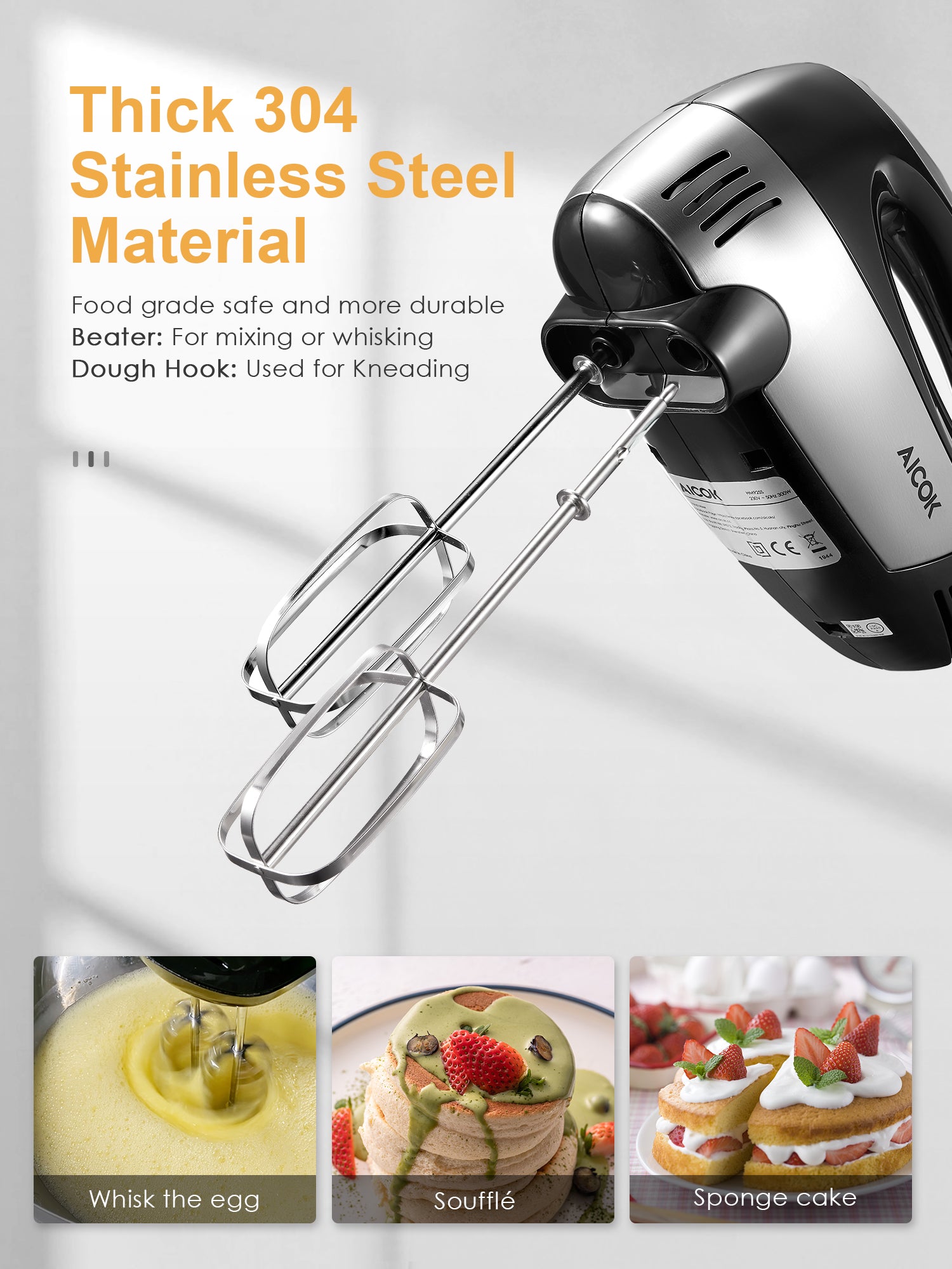Aicook mixer stativ 2 în 1 bol 3,5 L 300 W inox