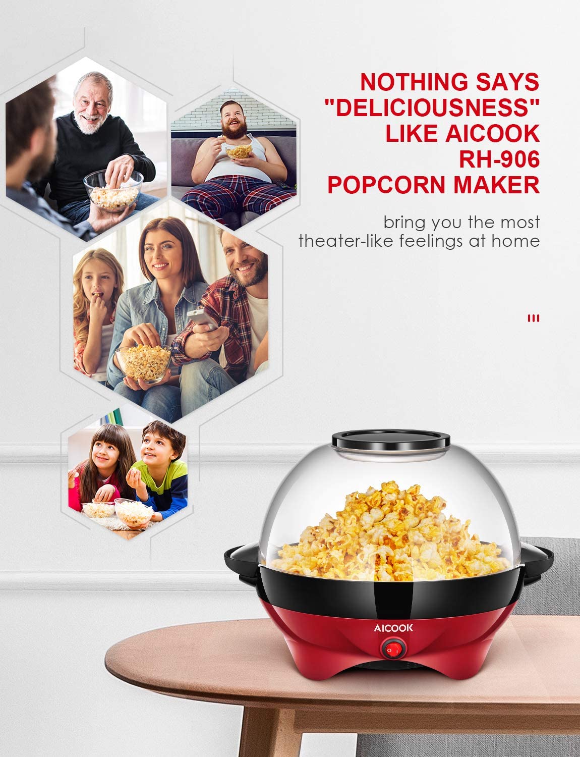 Kealive Aicook aparat popcorn bol 24 cupe antiaderent