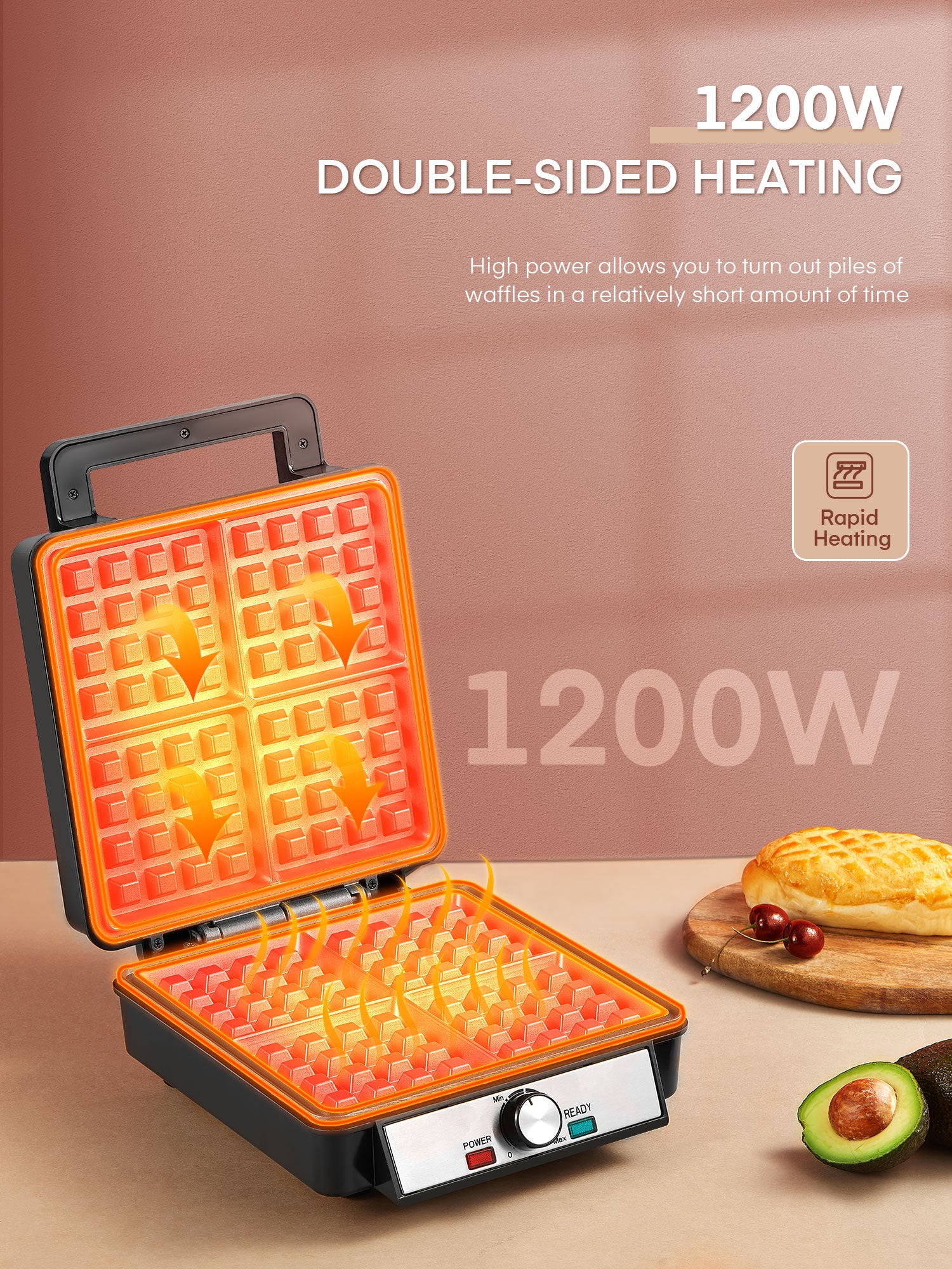 Aicook aparat vafe belgiene 4 felii 1200W inox