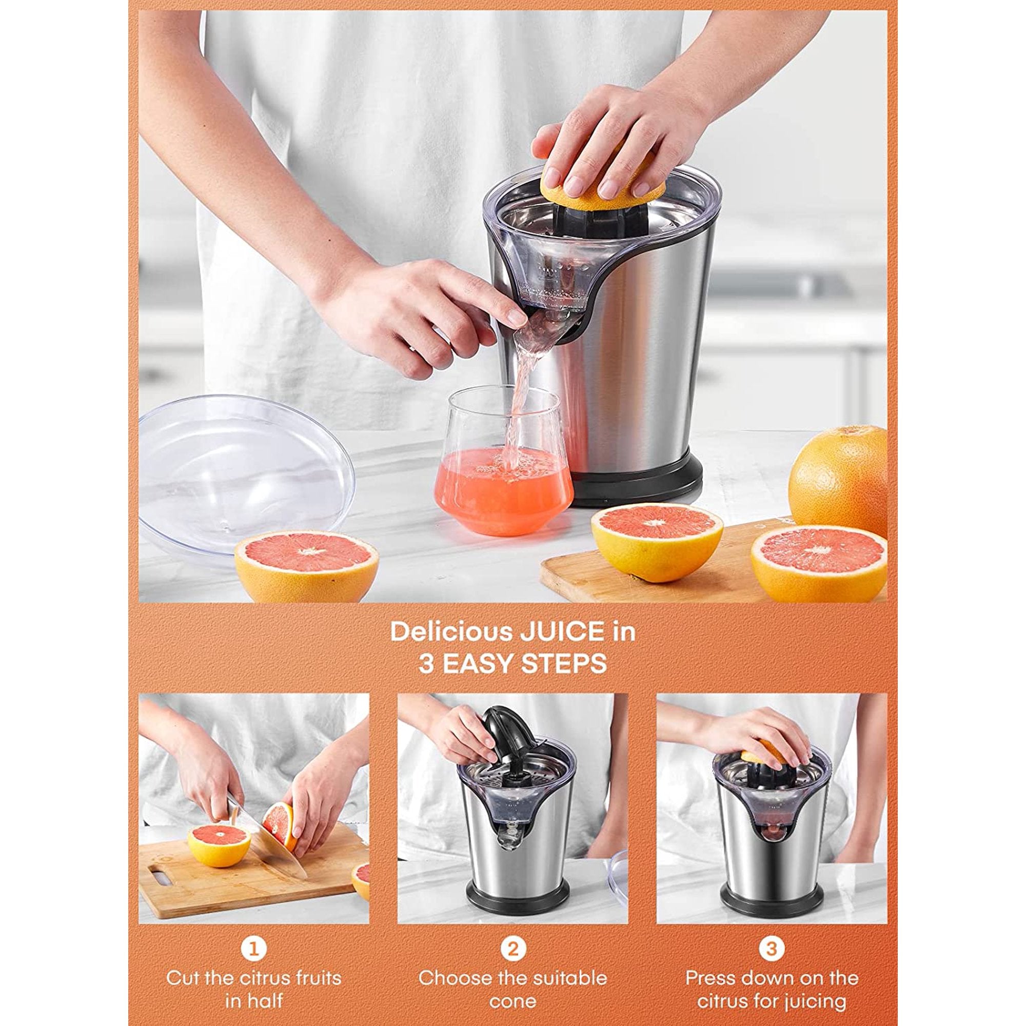 Aicook storcător citrice electric inox 2 conuri