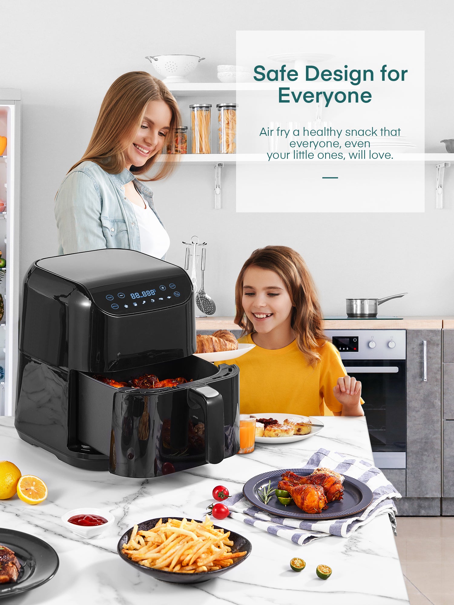 Aicook Plus 6-in-1 friteuza aer cald 5.8Qt neagra crisp