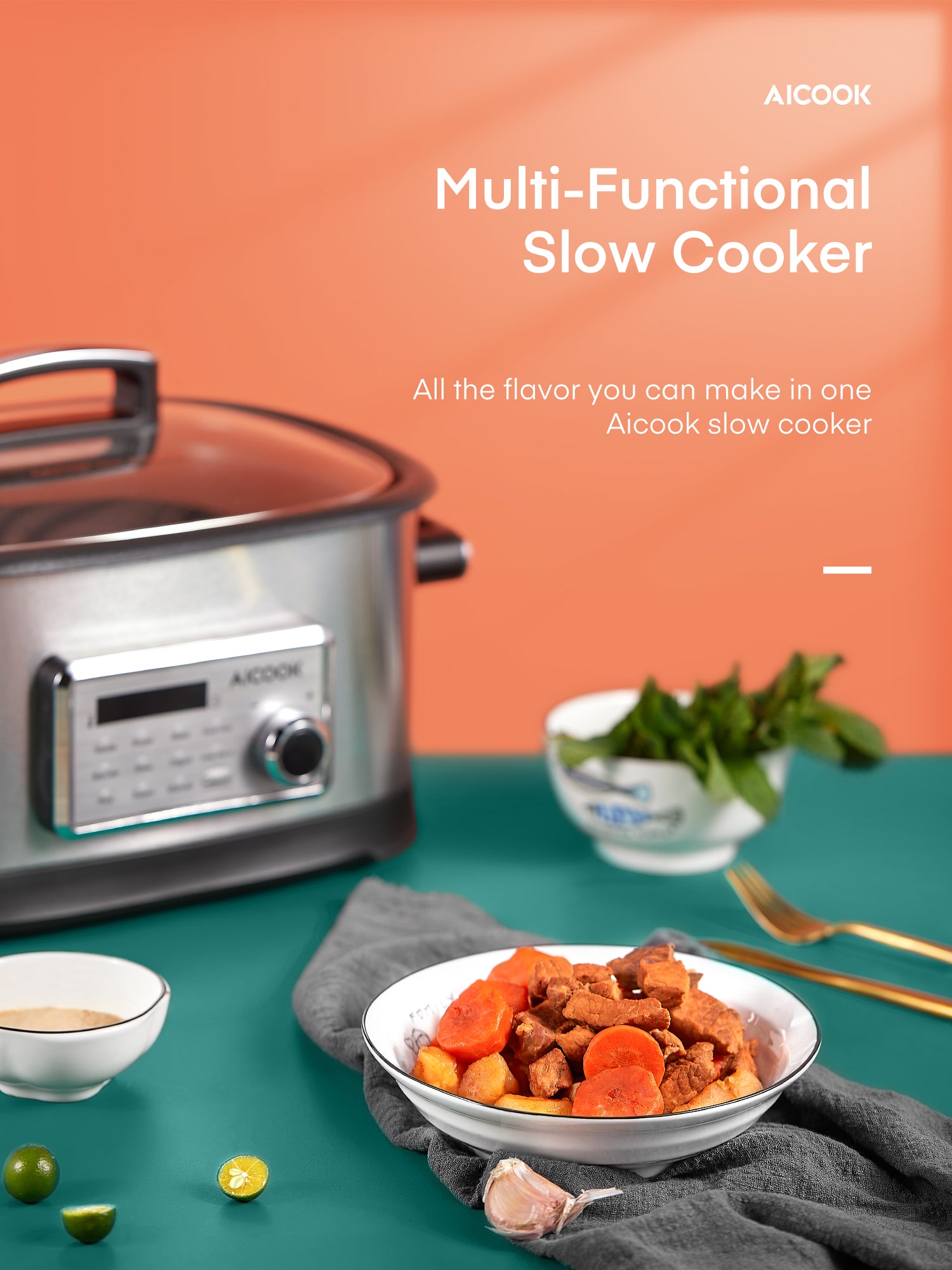 Aicook 6.5QT oala electrica slow cooker 10 in 1
