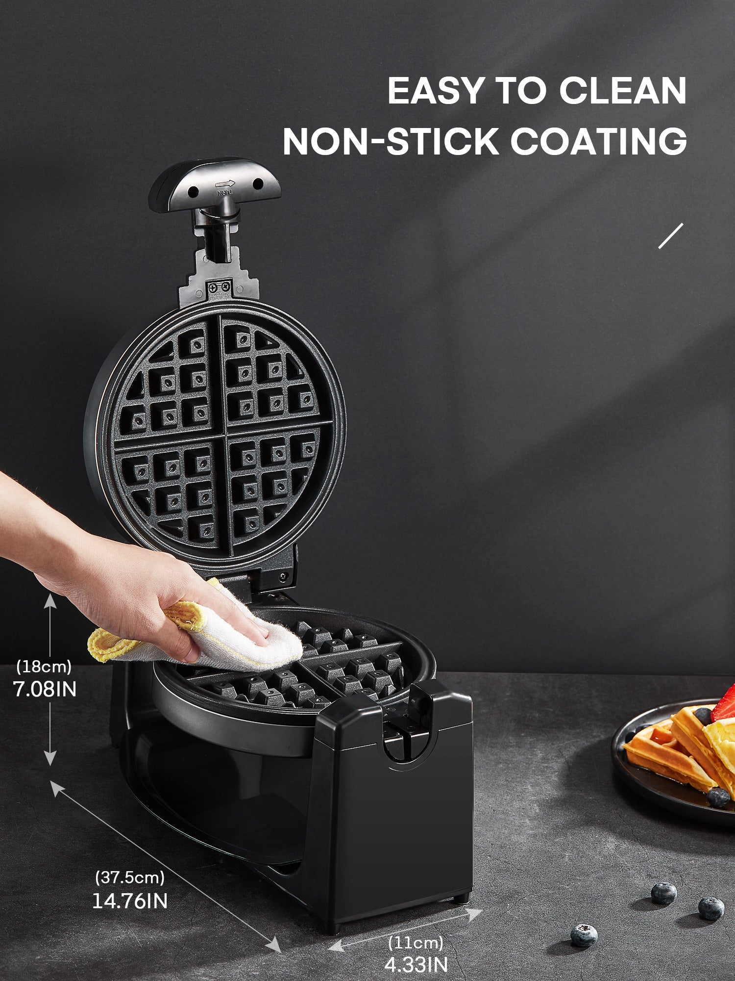 Aicook Aparat vafe belgiene rotativ 1100W negru