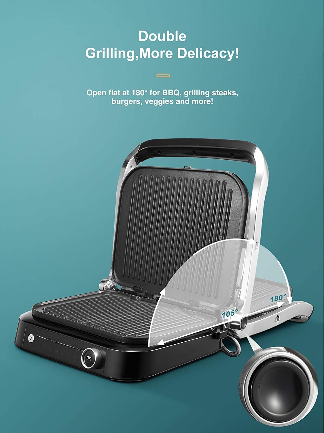 Kealive grill electric contact 2100W 31x24cm 8 programe