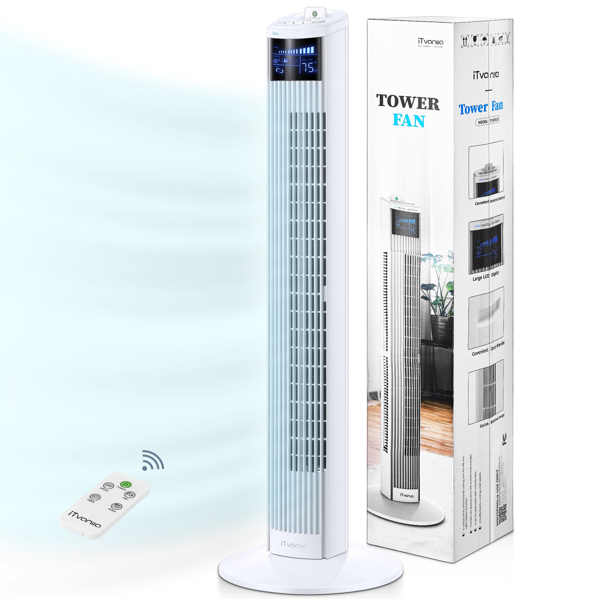 iTvanila ventilator turn alb 36” telecomandă 45W