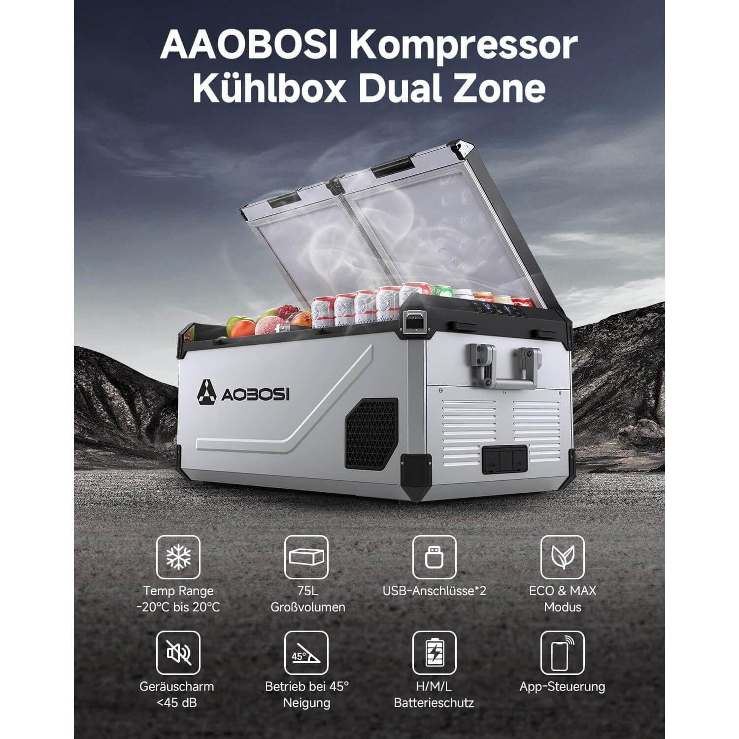 Aobosi lada frigorifica 75L dual zone inox -20C