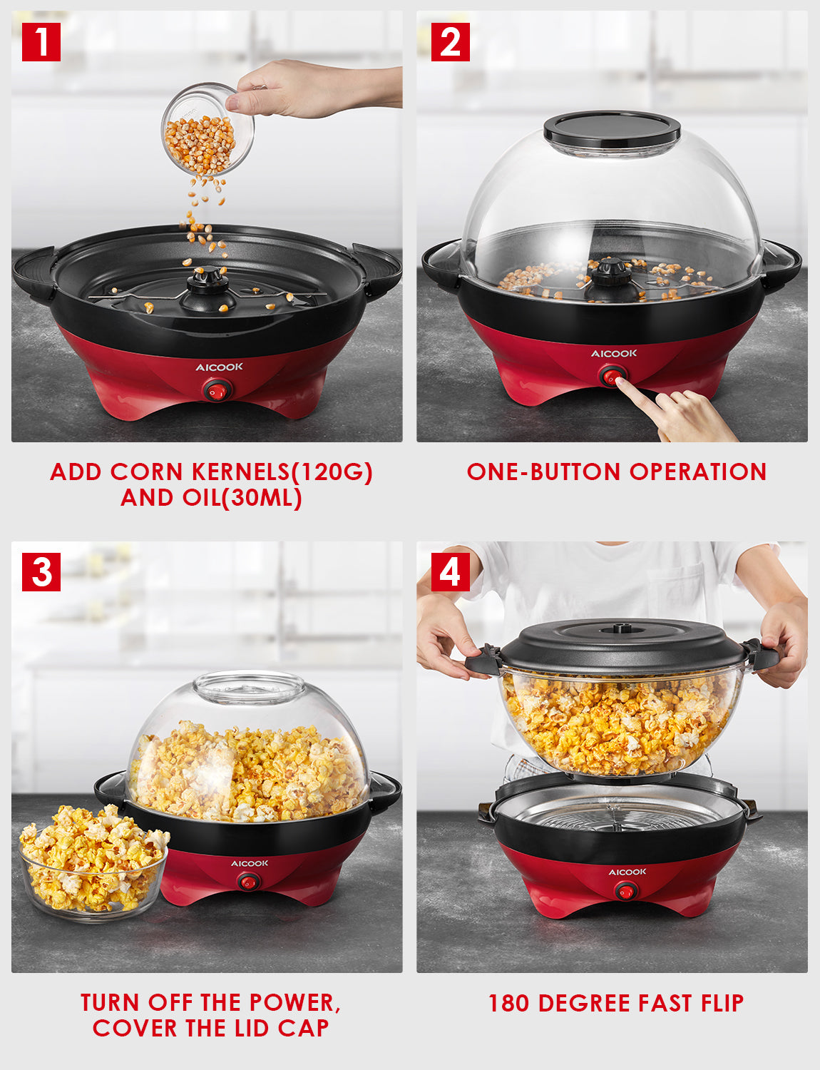 Aicook aparat popcorn 24 cupe incalzire rapida