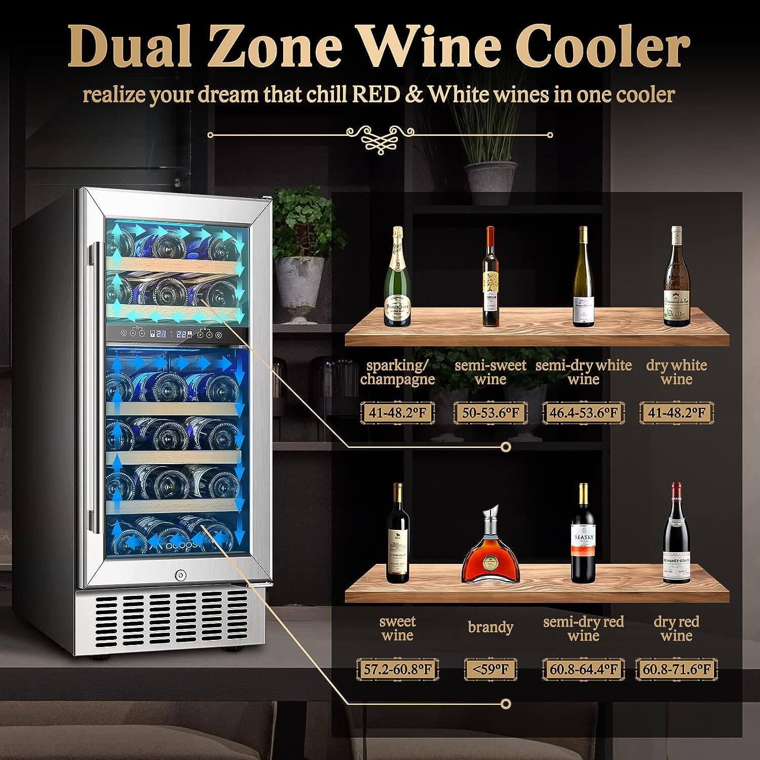 Aobosi Dual Zone răcitor vin 28 sticle WiFi 42dB