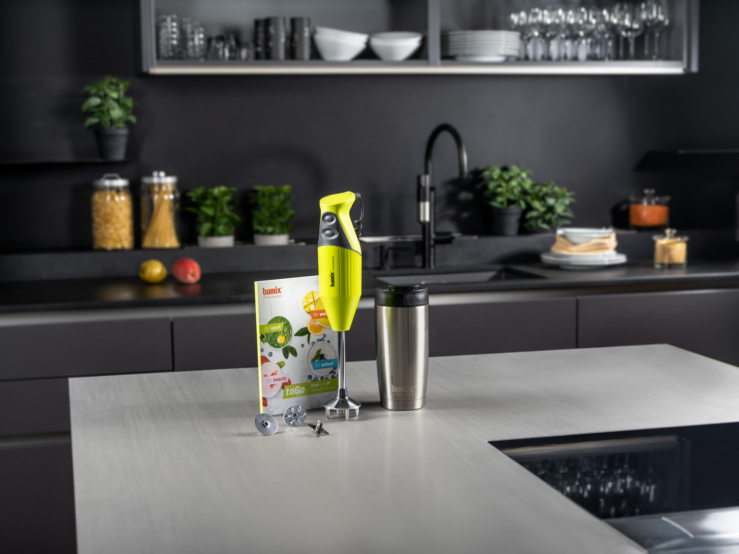 Bamix toGo blender vertical lime 200W cu cana