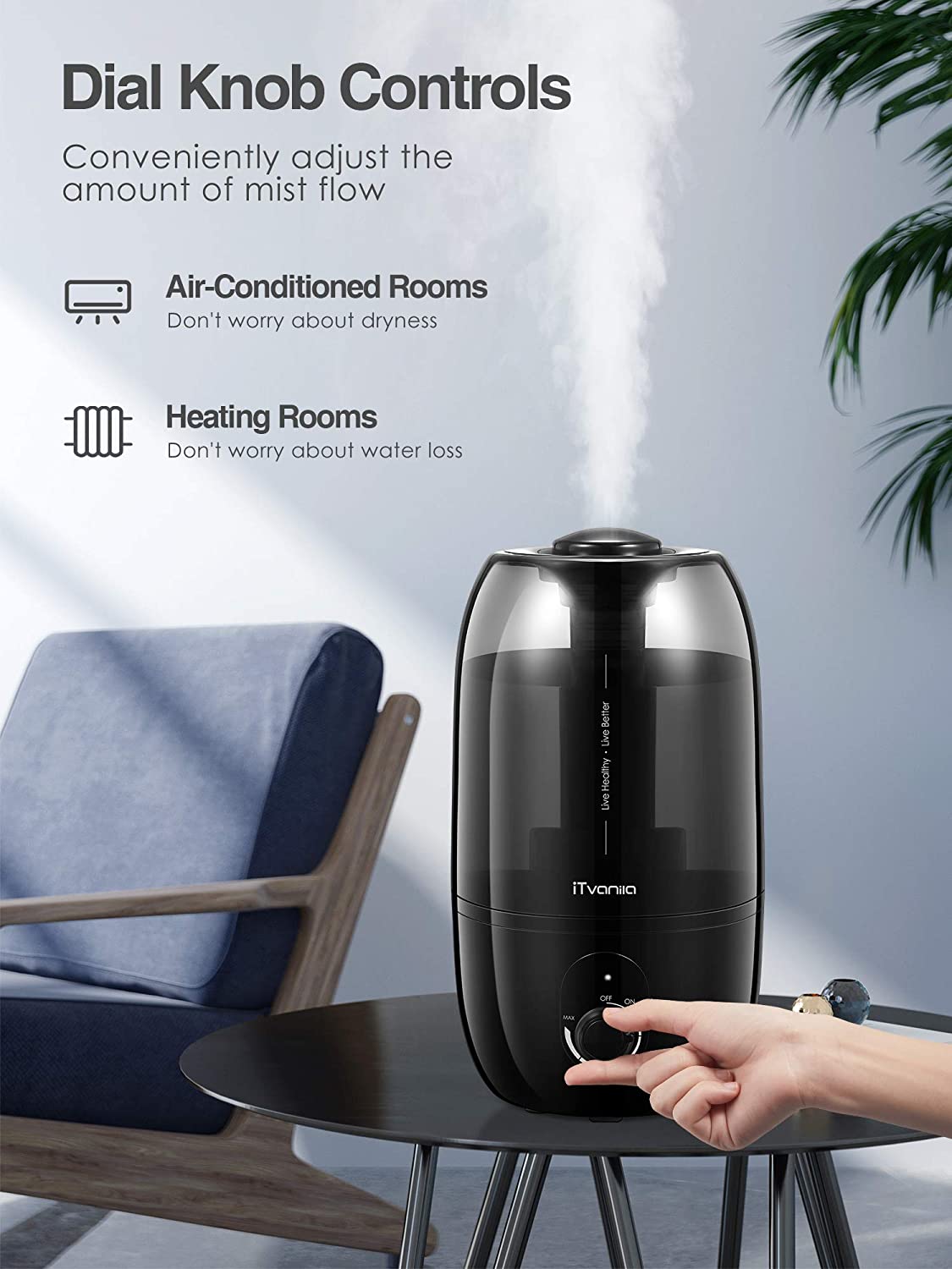 iTvanila Umidificator Cameră 2.7L Negru Silențios 30h
