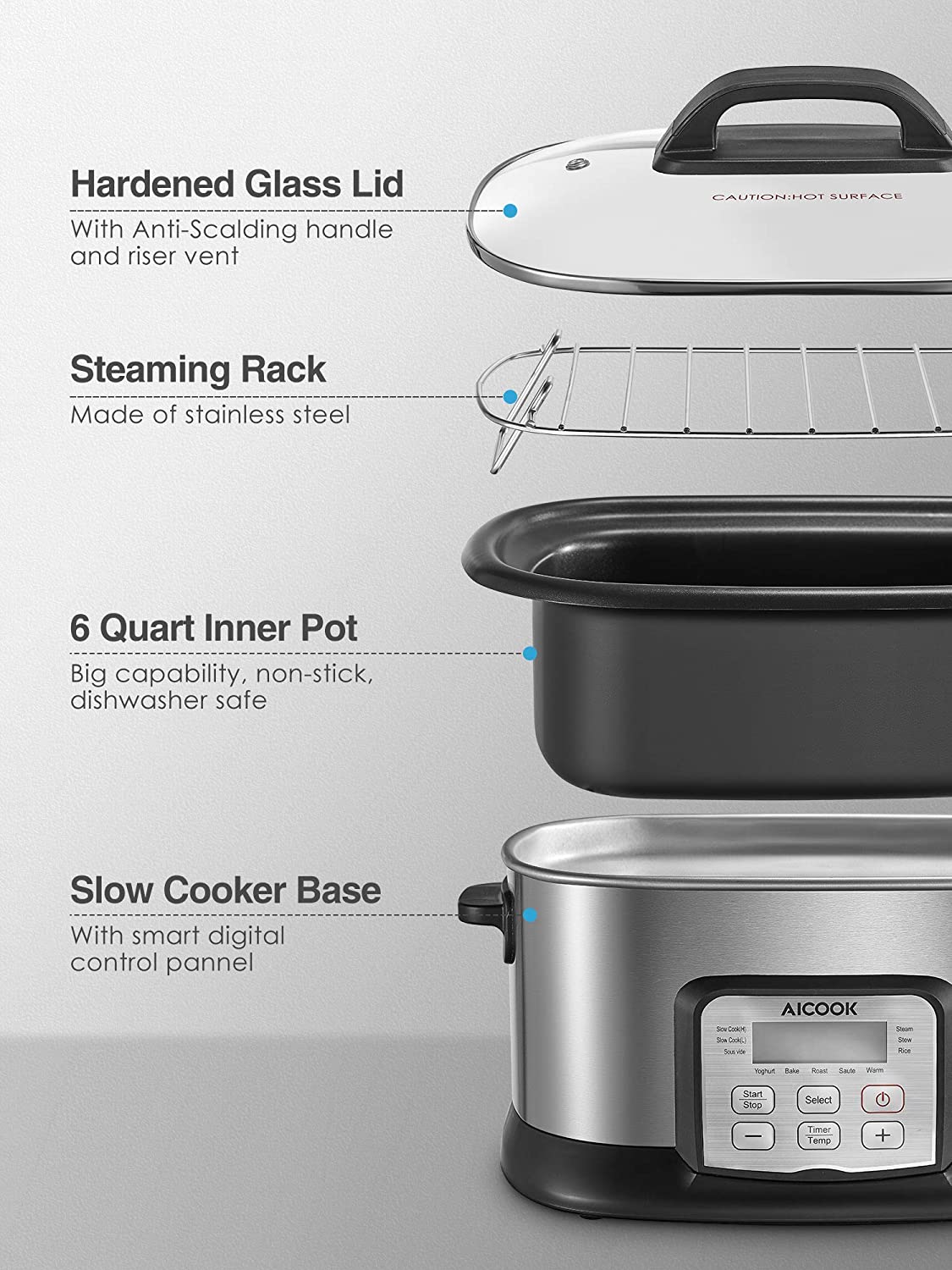 Kealive 6qt 10-in-1 multicooker 1500W